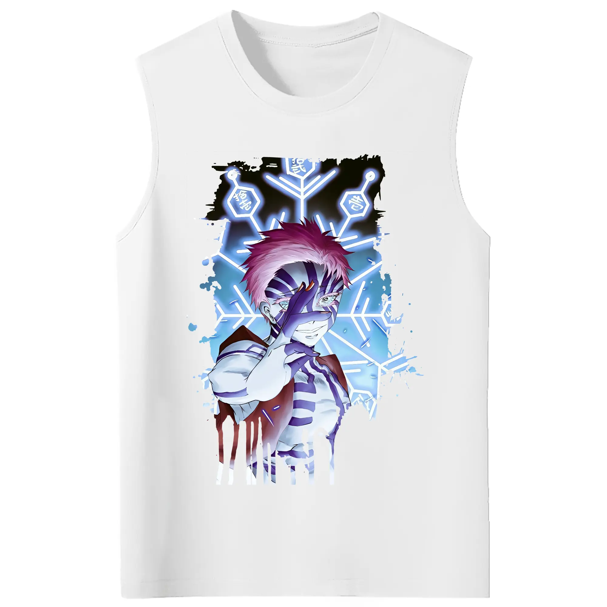 鬼滅の刃 グッズ,猗窩座 - コットン100％ タンクトップ ・ フロントプリント ・ タイトフィット ・ 快適 通気性 ・ スポーツ カジュアル 散歩用