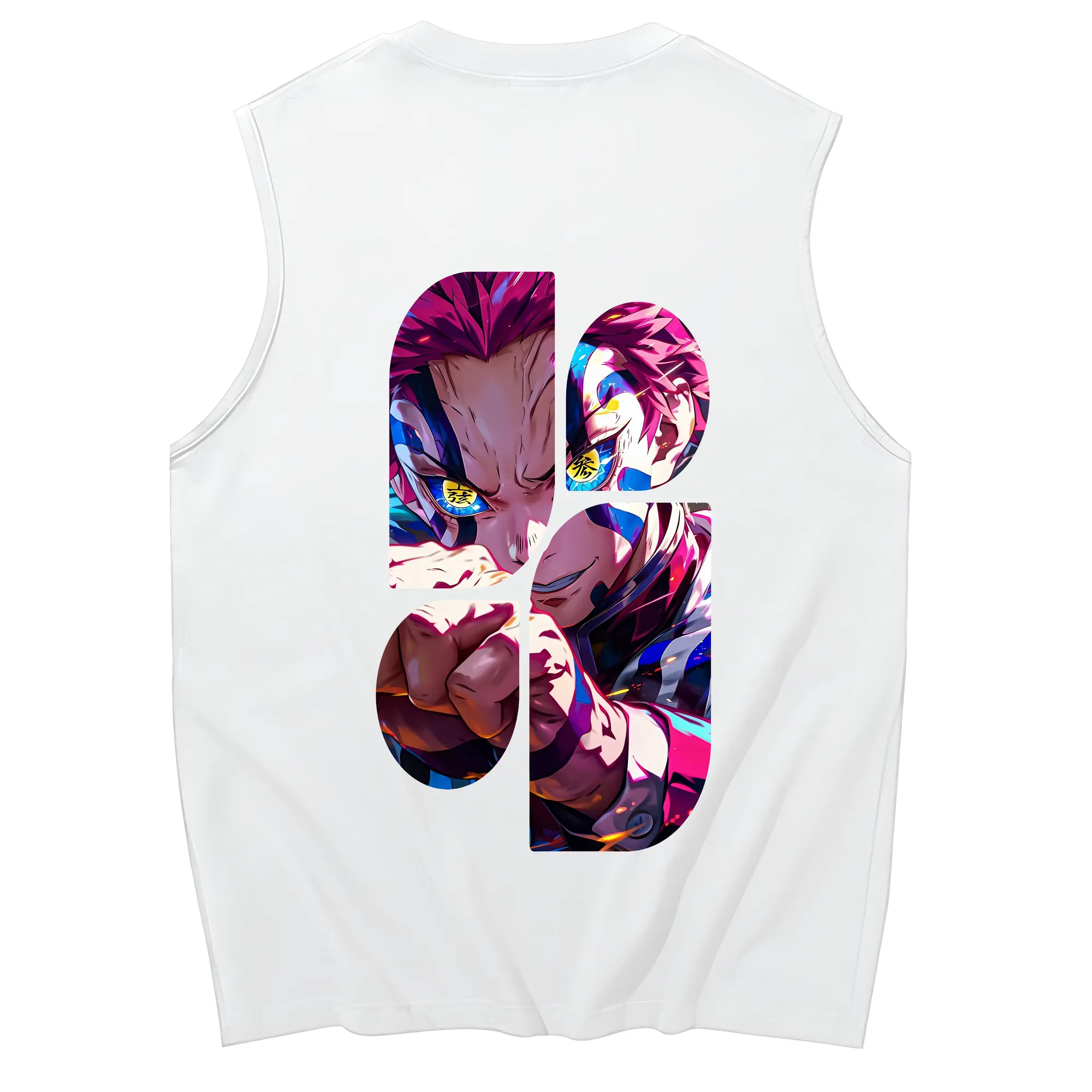 鬼滅の刃 グッズ,猗窩座 - コットン100％ タンクトップ ・ 背面プリント ・ タイトシルエット ・ 快適 通気性 ・ スポーツ カジュアル 散歩用