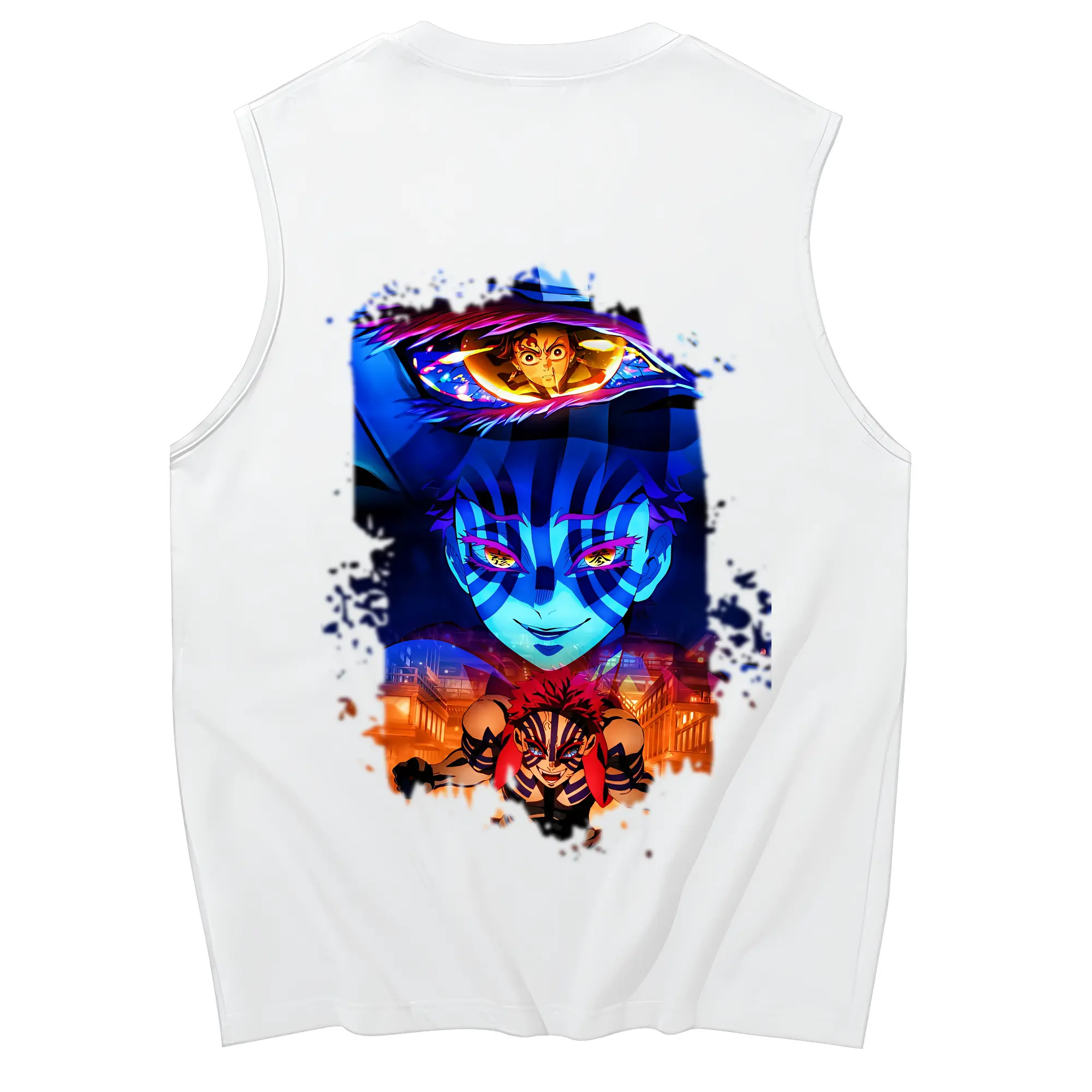 鬼滅の刃 グッズ,猗窩座 - コットン100％ タンクトップ ・ 背面プリント ・ タイトシルエット ・ 快適 通気性 ・ スポーツ カジュアル 散歩用