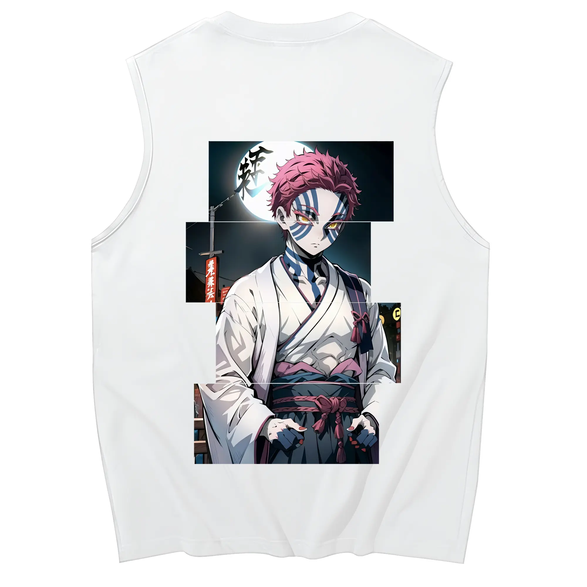 鬼滅の刃 グッズ,猗窩座 - コットン100％ タンクトップ ・ 背面プリント ・ タイトシルエット ・ 快適 通気性 ・ スポーツ カジュアル 散歩用