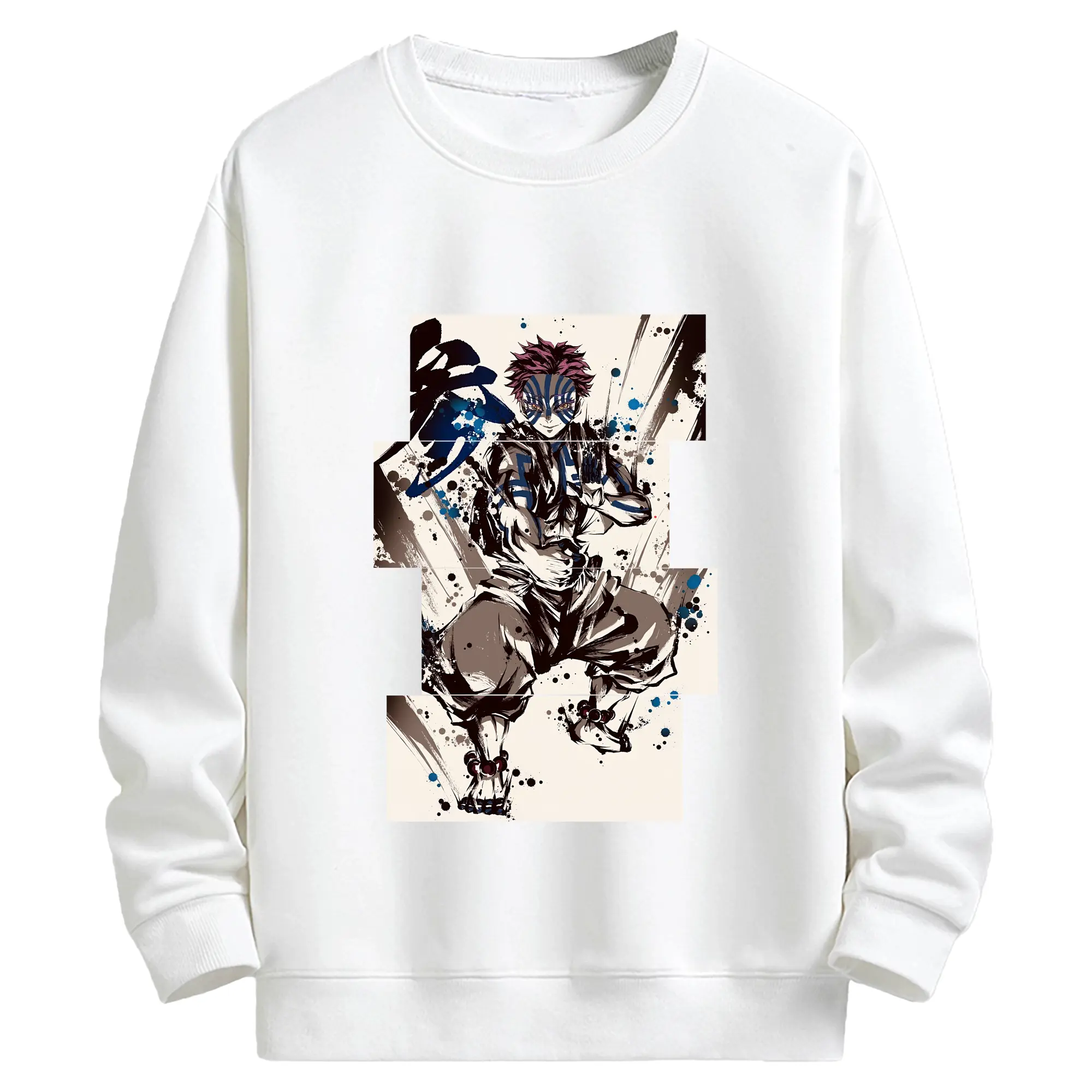鬼滅の刃 グッズ,猗窩座 - 高品質 クルーネック スウェット ・ コットン59％ ポリエステル41％ ・ ユニセックス 長袖 トレーナー ・ カジュアル デイリー スポーツ 散歩用
