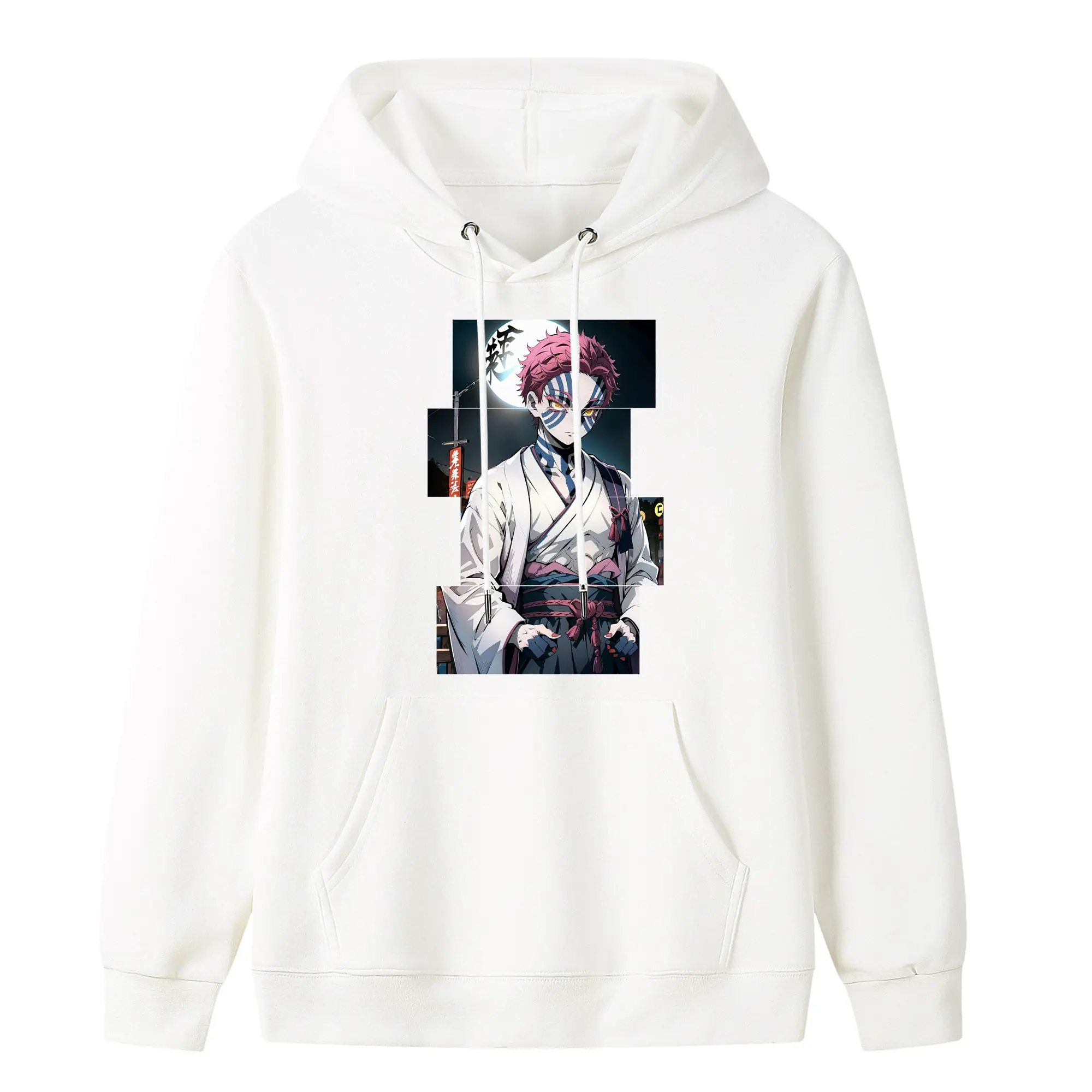 鬼滅の刃 グッズ,猗窩座 - キッズ フード付きパーカー ・ フロントプリント ・ ポリエステル100％ ・ 快適 通学 スポーツ 日常使い お散歩用