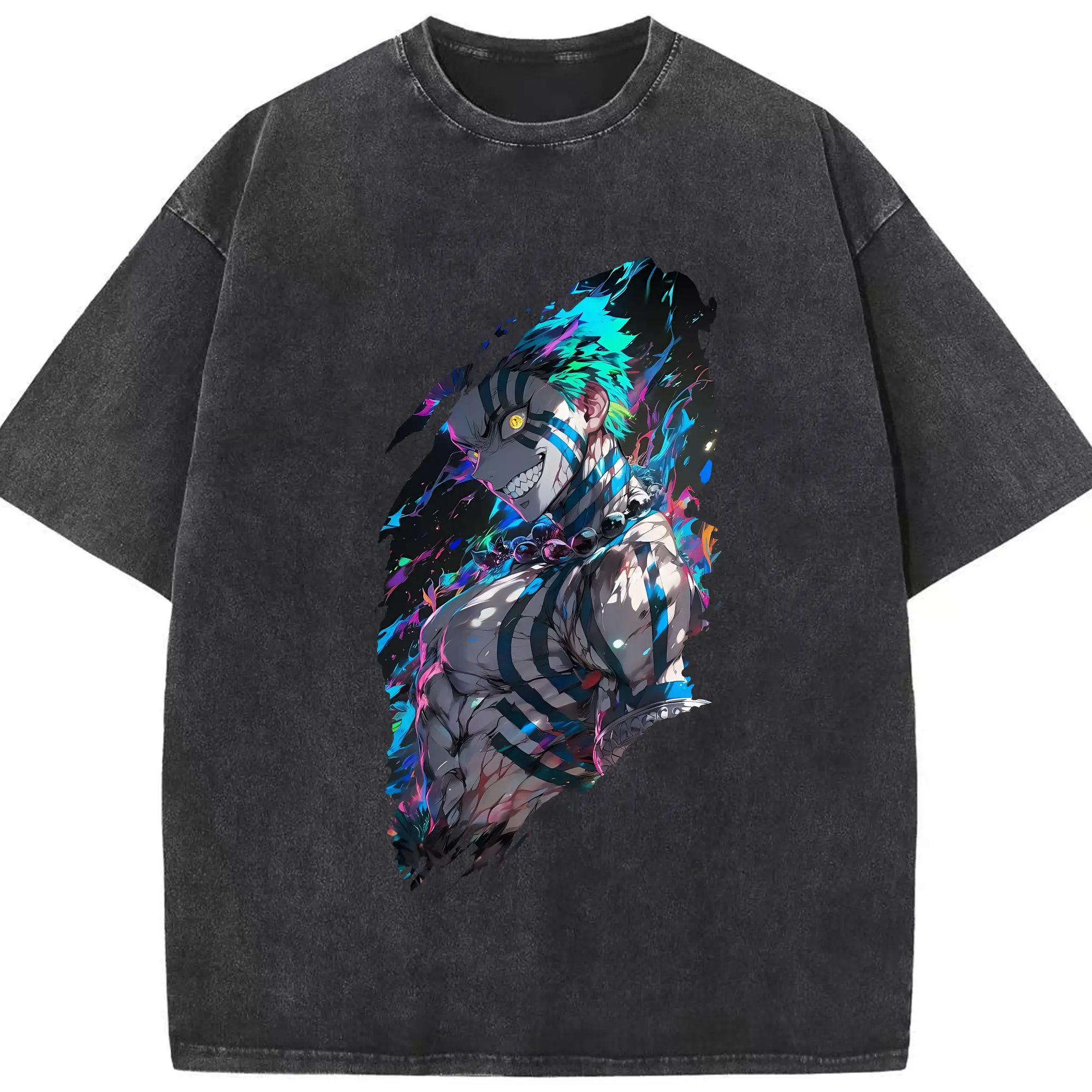 鬼滅の刃 グッズ,猗窩座 - 綿100％ ヴィンテージ風 半袖Tシャツ ・ フロントプリント ・ 柔らか肌触り ・ 通気性 快適 ・ スポーツ カジュアル 外出用