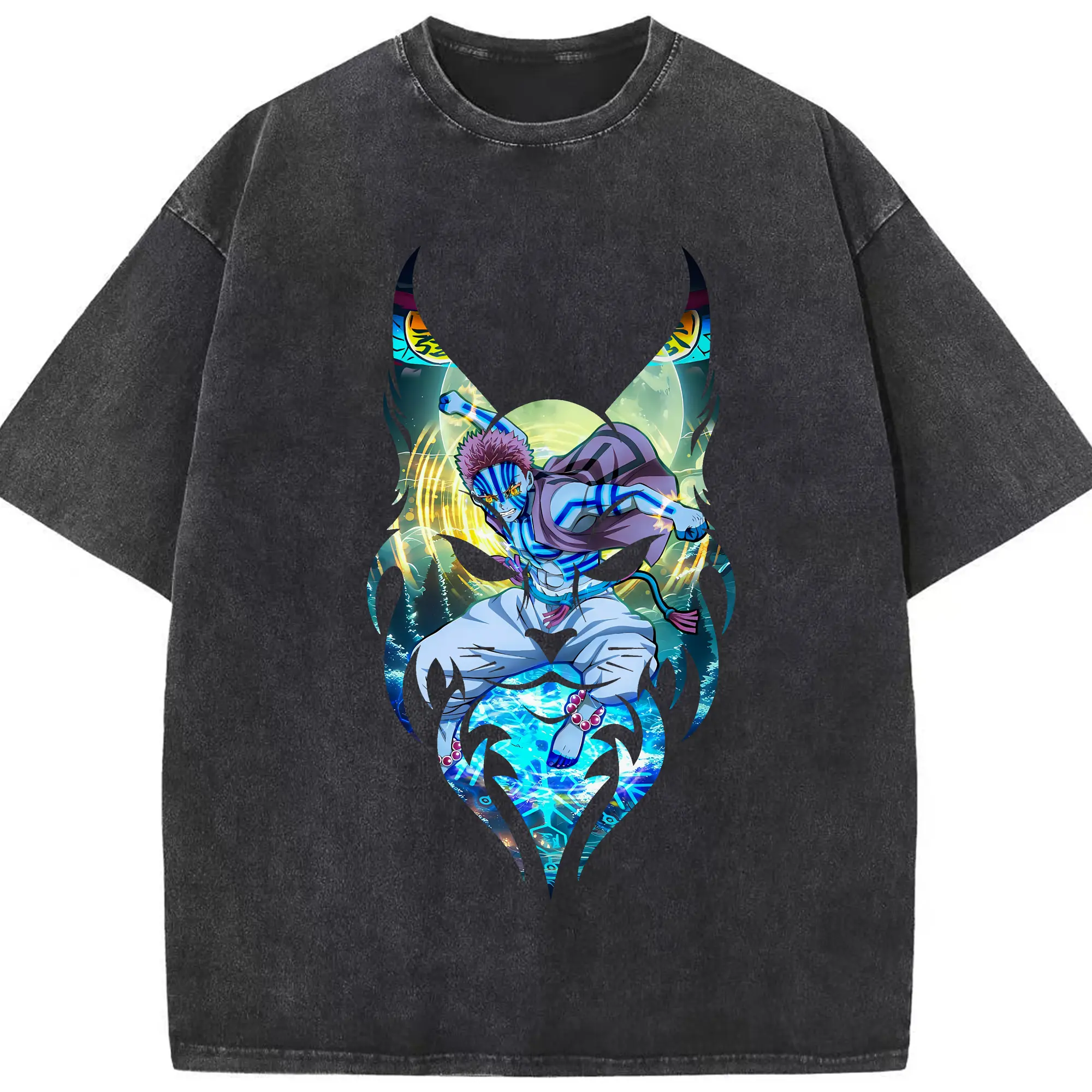 鬼滅の刃 グッズ,猗窩座 - 綿100％ ヴィンテージ風 半袖Tシャツ ・ フロントプリント ・ 柔らか肌触り ・ 通気性 快適 ・ スポーツ カジュアル 外出用