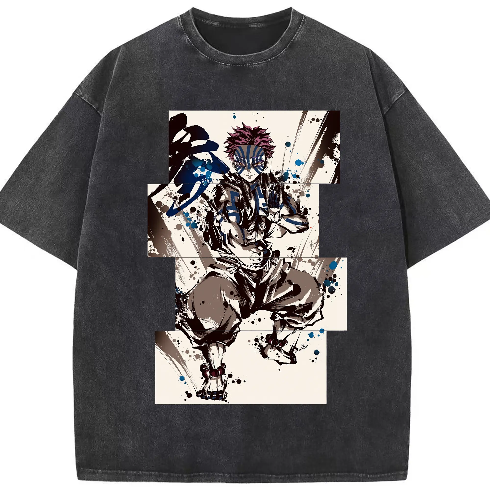 鬼滅の刃 グッズ,猗窩座 - 綿100％ ヴィンテージ風 半袖Tシャツ ・ フロントプリント ・ 柔らか肌触り ・ 通気性 快適 ・ スポーツ カジュアル 外出用