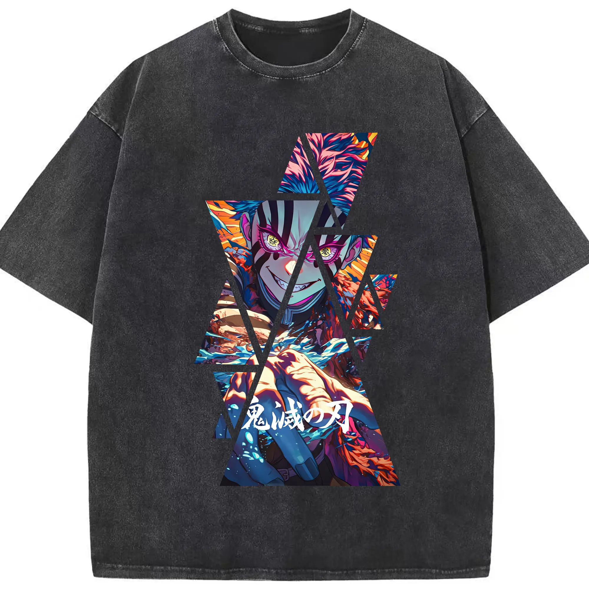 鬼滅の刃 グッズ,猗窩座 - 綿100％ ヴィンテージ風 半袖Tシャツ ・ フロントプリント ・ 柔らか肌触り ・ 通気性 快適 ・ スポーツ カジュアル 外出用