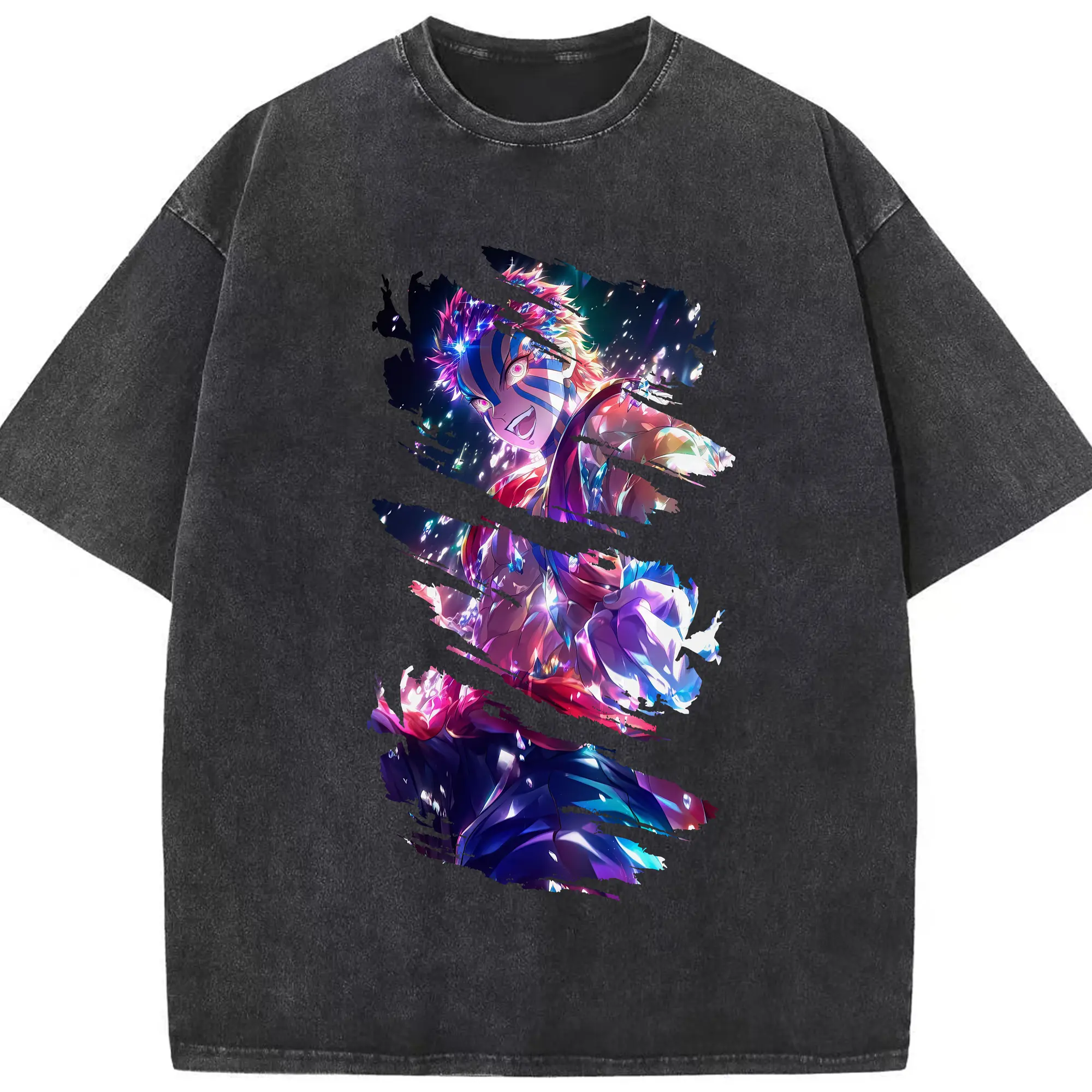 鬼滅の刃 グッズ,猗窩座 - 綿100％ ヴィンテージ風 半袖Tシャツ ・ フロントプリント ・ 柔らか肌触り ・ 通気性 快適 ・ スポーツ カジュアル 外出用