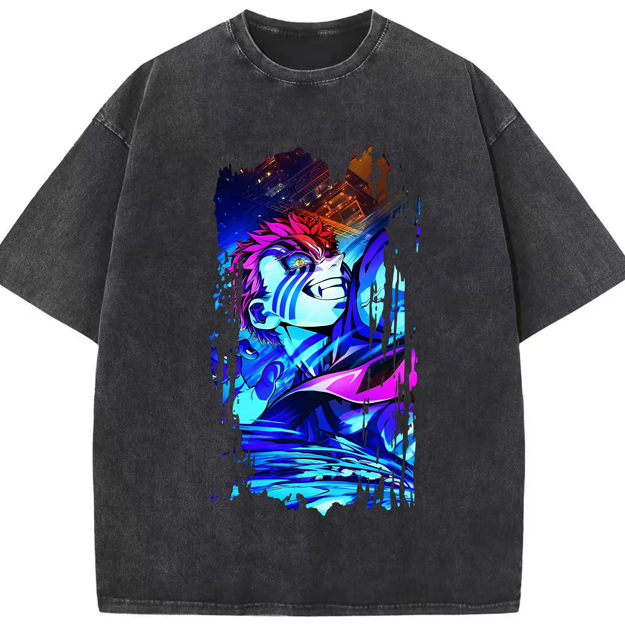 鬼滅の刃 グッズ,猗窩座 - 綿100％ ヴィンテージ風 半袖Tシャツ ・ フロントプリント ・ 柔らか肌触り ・ 通気性 快適 ・ スポーツ カジュアル 外出用