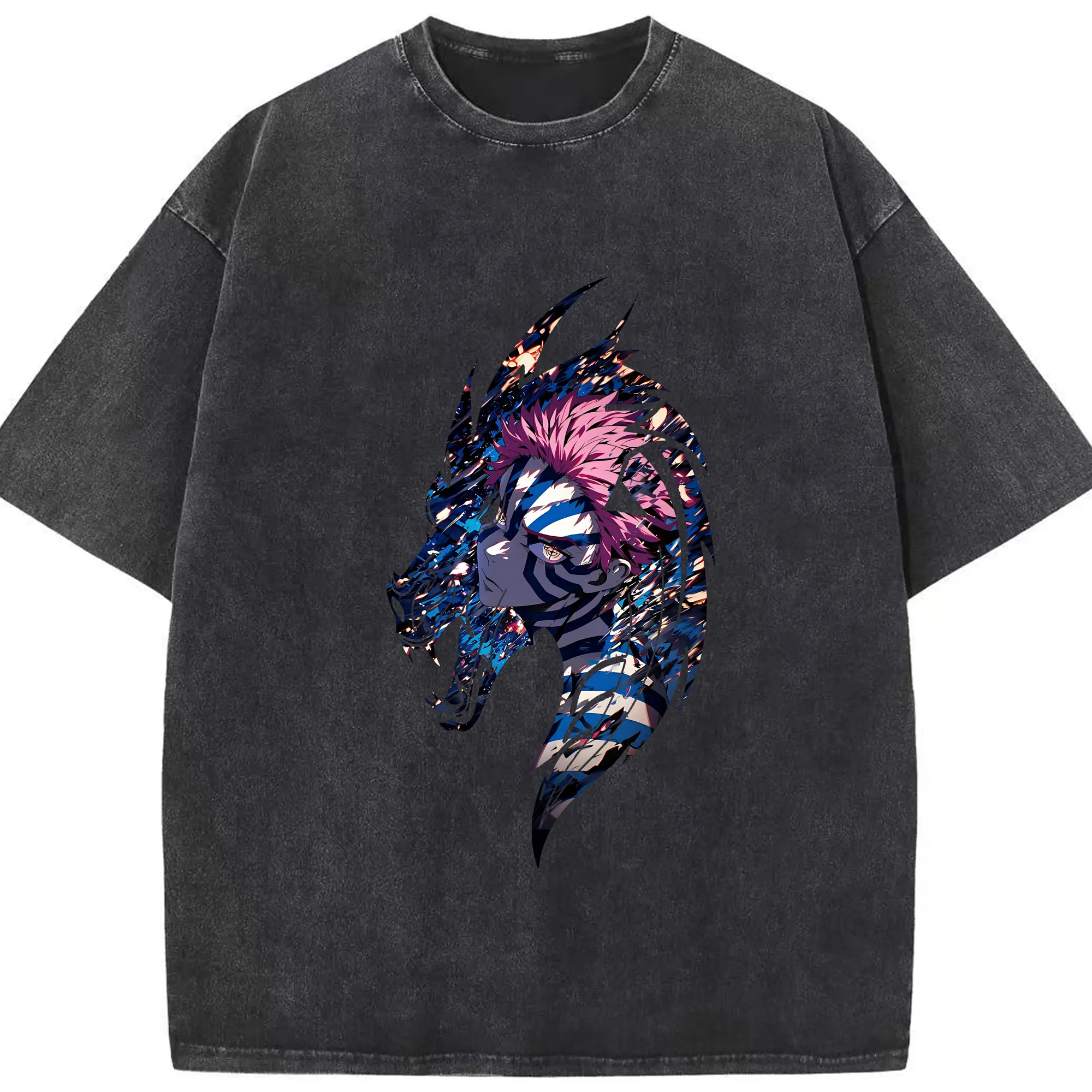 鬼滅の刃 グッズ,猗窩座 - 綿100％ ヴィンテージ風 半袖Tシャツ ・ フロントプリント ・ 柔らか肌触り ・ 通気性 快適 ・ スポーツ カジュアル 外出用