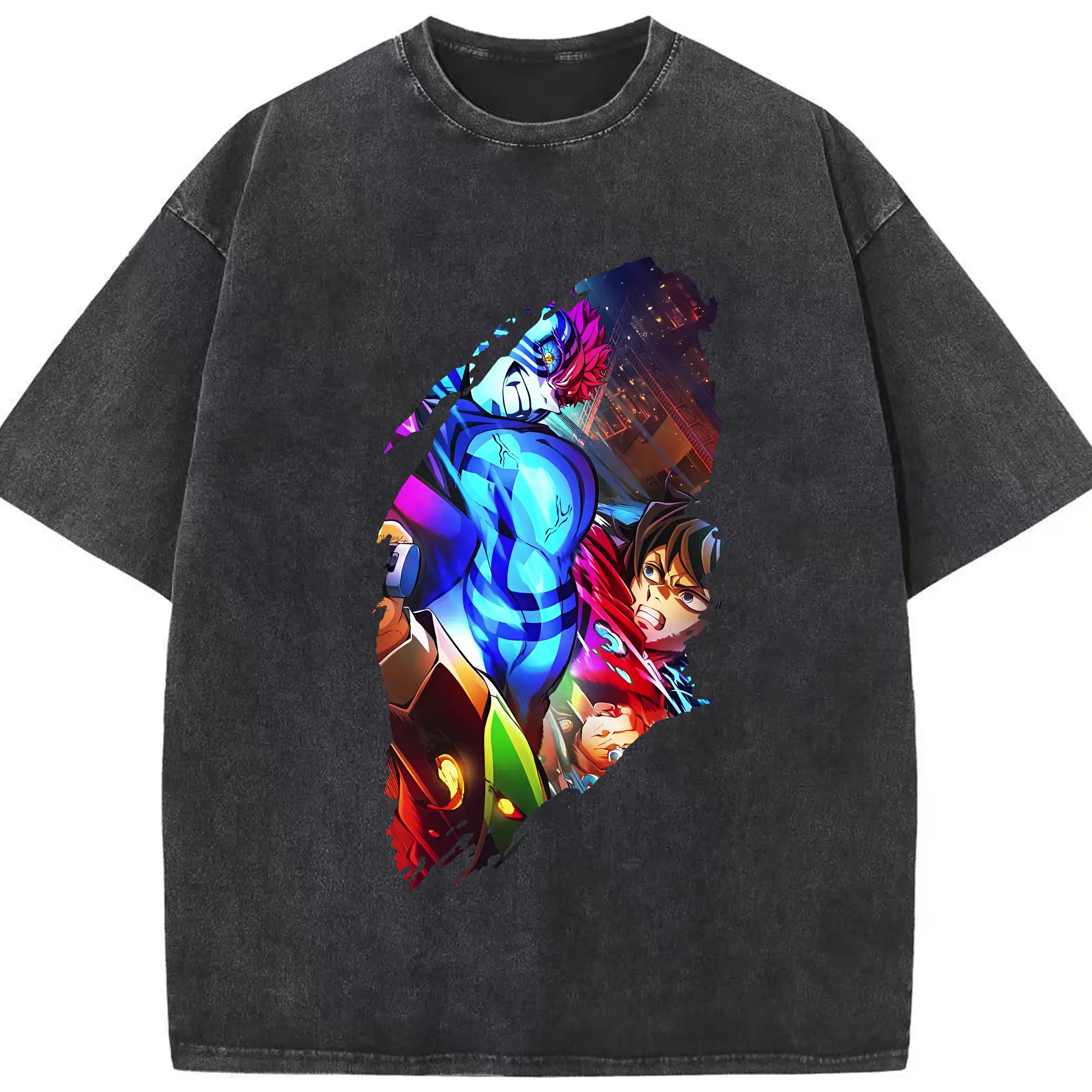 鬼滅の刃 グッズ,猗窩座 - 綿100％ ヴィンテージ風 半袖Tシャツ ・ フロントプリント ・ 柔らか肌触り ・ 通気性 快適 ・ スポーツ カジュアル 外出用