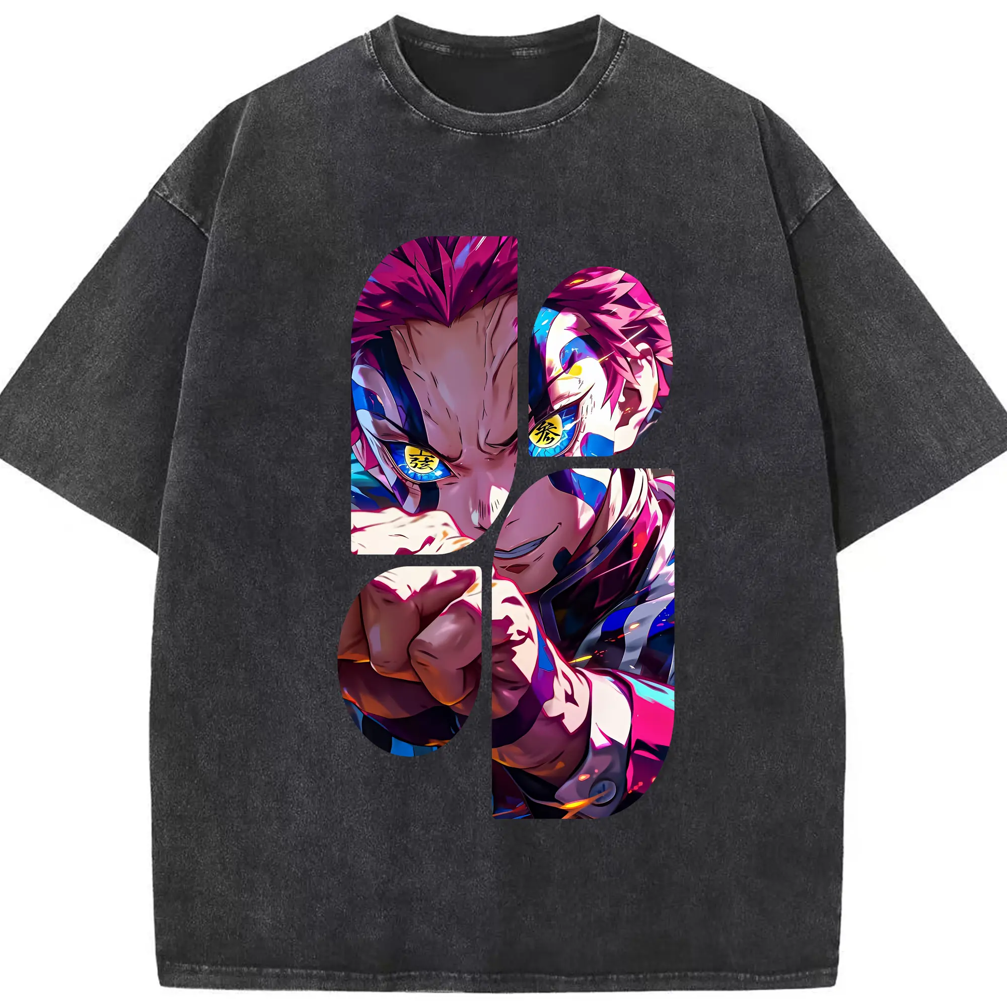 鬼滅の刃 グッズ,猗窩座 - 綿100％ ヴィンテージ風 半袖Tシャツ ・ フロントプリント ・ 柔らか肌触り ・ 通気性 快適 ・ スポーツ カジュアル 外出用