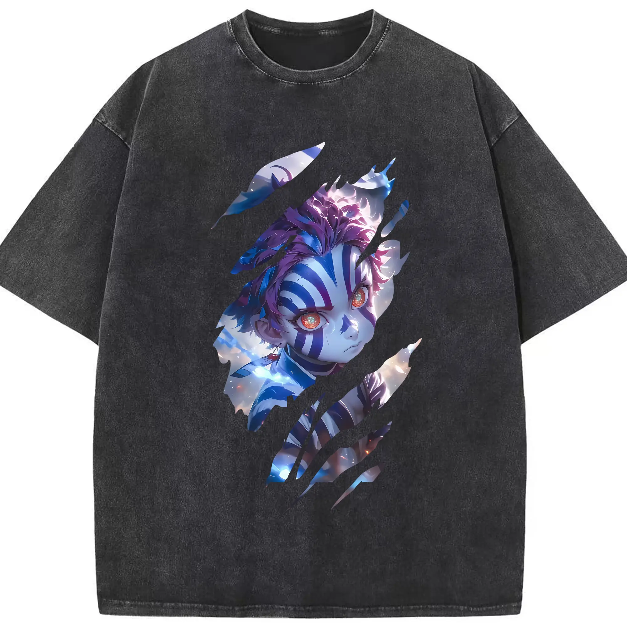 鬼滅の刃 グッズ,猗窩座 - 綿100％ ヴィンテージ風 半袖Tシャツ ・ フロントプリント ・ 柔らか肌触り ・ 通気性 快適 ・ スポーツ カジュアル 外出用