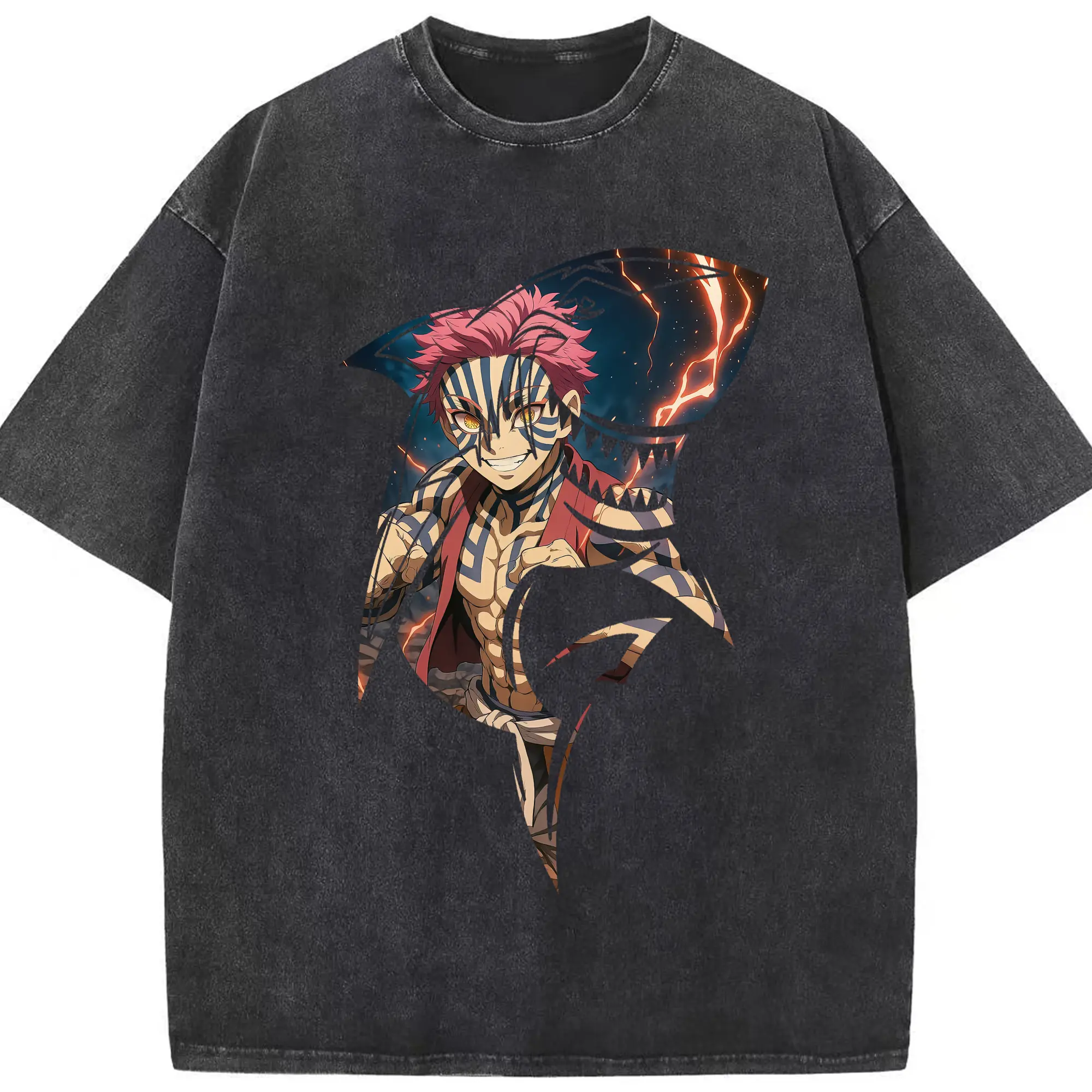 鬼滅の刃 グッズ,猗窩座 - 綿100％ ヴィンテージ風 半袖Tシャツ ・ フロントプリント ・ 柔らか肌触り ・ 通気性 快適 ・ スポーツ カジュアル 外出用