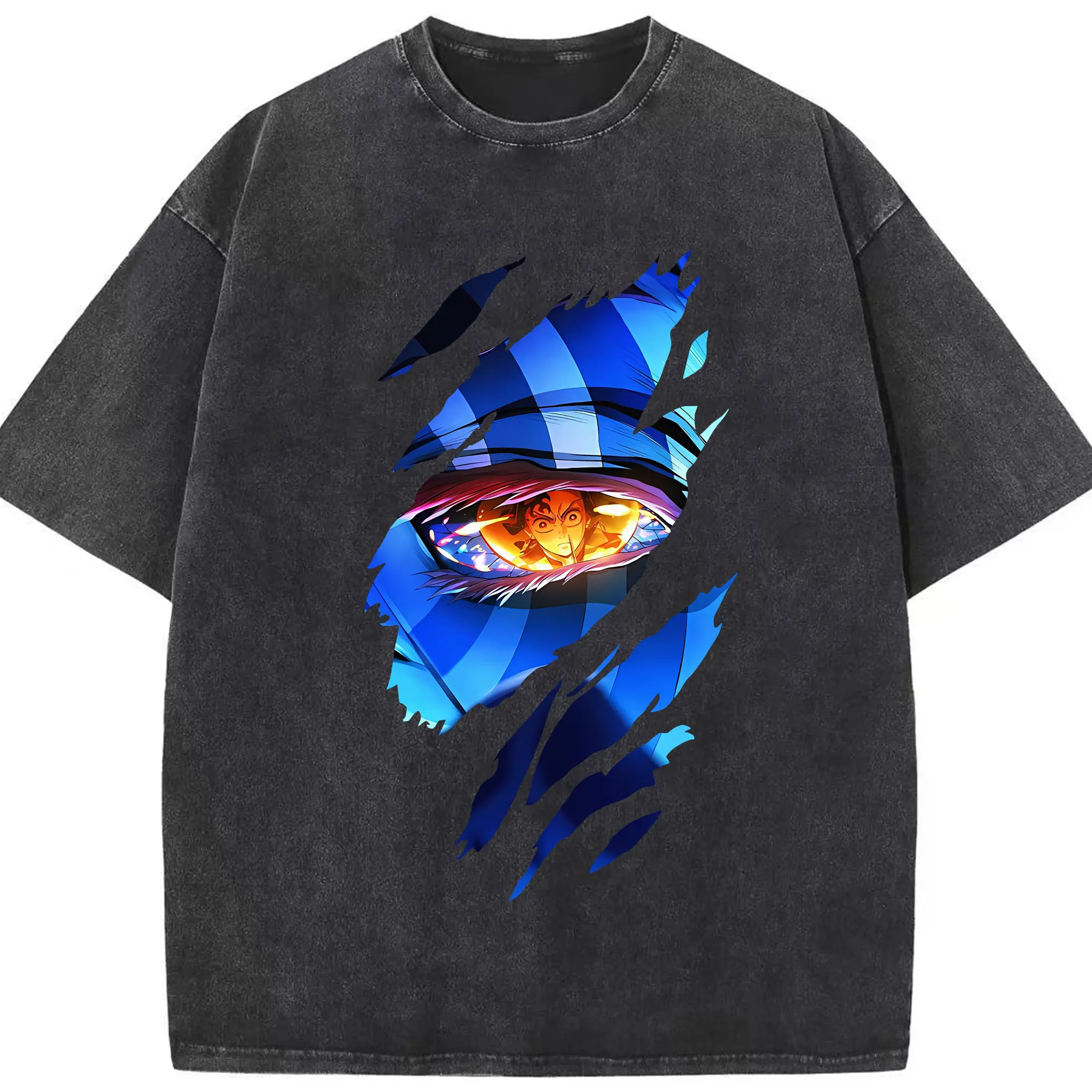 鬼滅の刃 グッズ,猗窩座 - 綿100％ ヴィンテージ風 半袖Tシャツ ・ フロントプリント ・ 柔らか肌触り ・ 通気性 快適 ・ スポーツ カジュアル 外出用