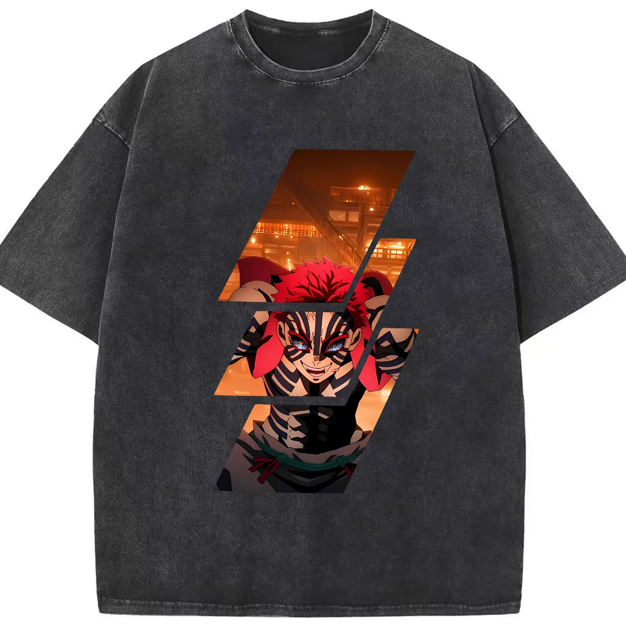 鬼滅の刃 グッズ,猗窩座 - 綿100％ ヴィンテージ風 半袖Tシャツ ・ フロントプリント ・ 柔らか肌触り ・ 通気性 快適 ・ スポーツ カジュアル 外出用