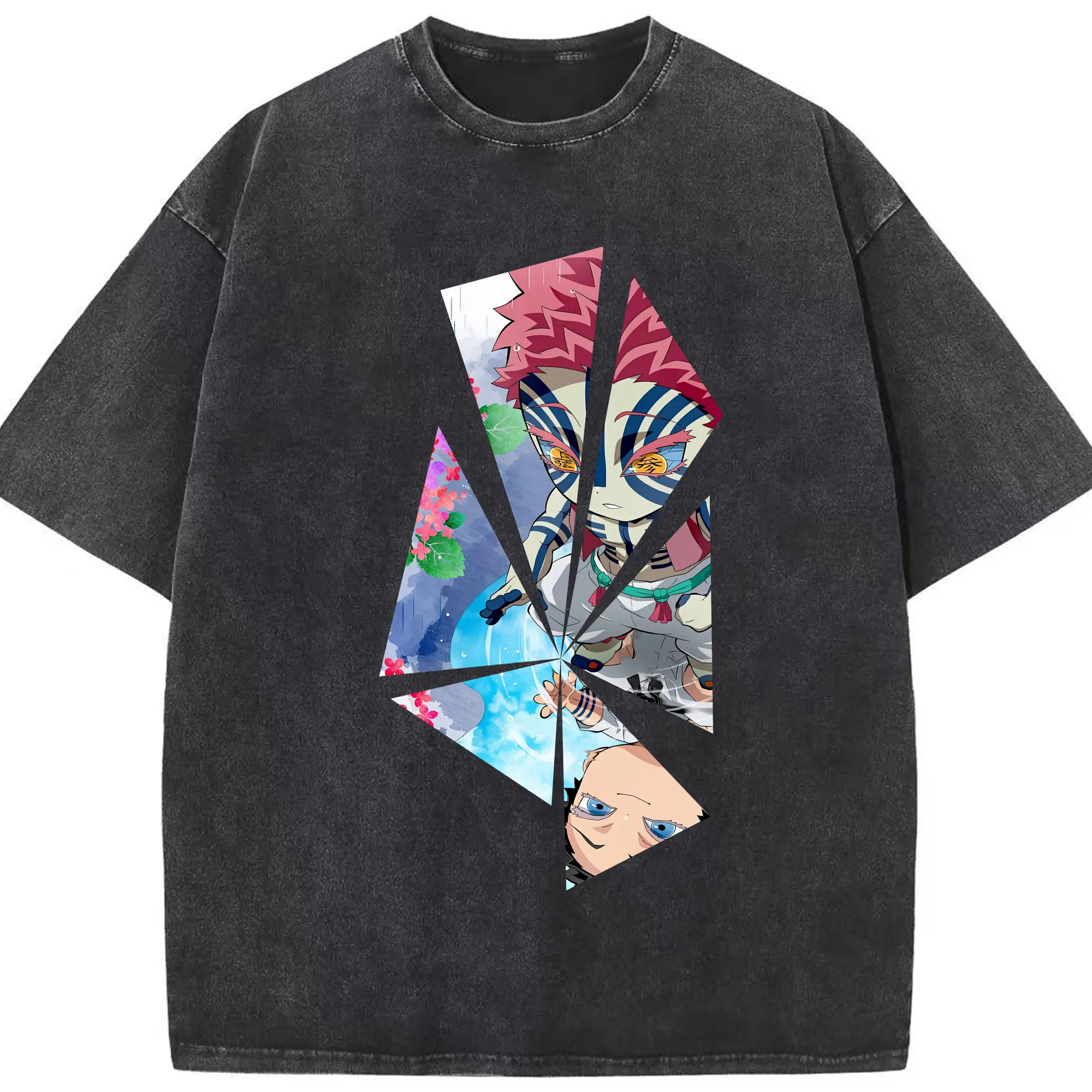 鬼滅の刃 グッズ,猗窩座 - 綿100％ ヴィンテージ風 半袖Tシャツ ・ フロントプリント ・ 柔らか肌触り ・ 通気性 快適 ・ スポーツ カジュアル 外出用