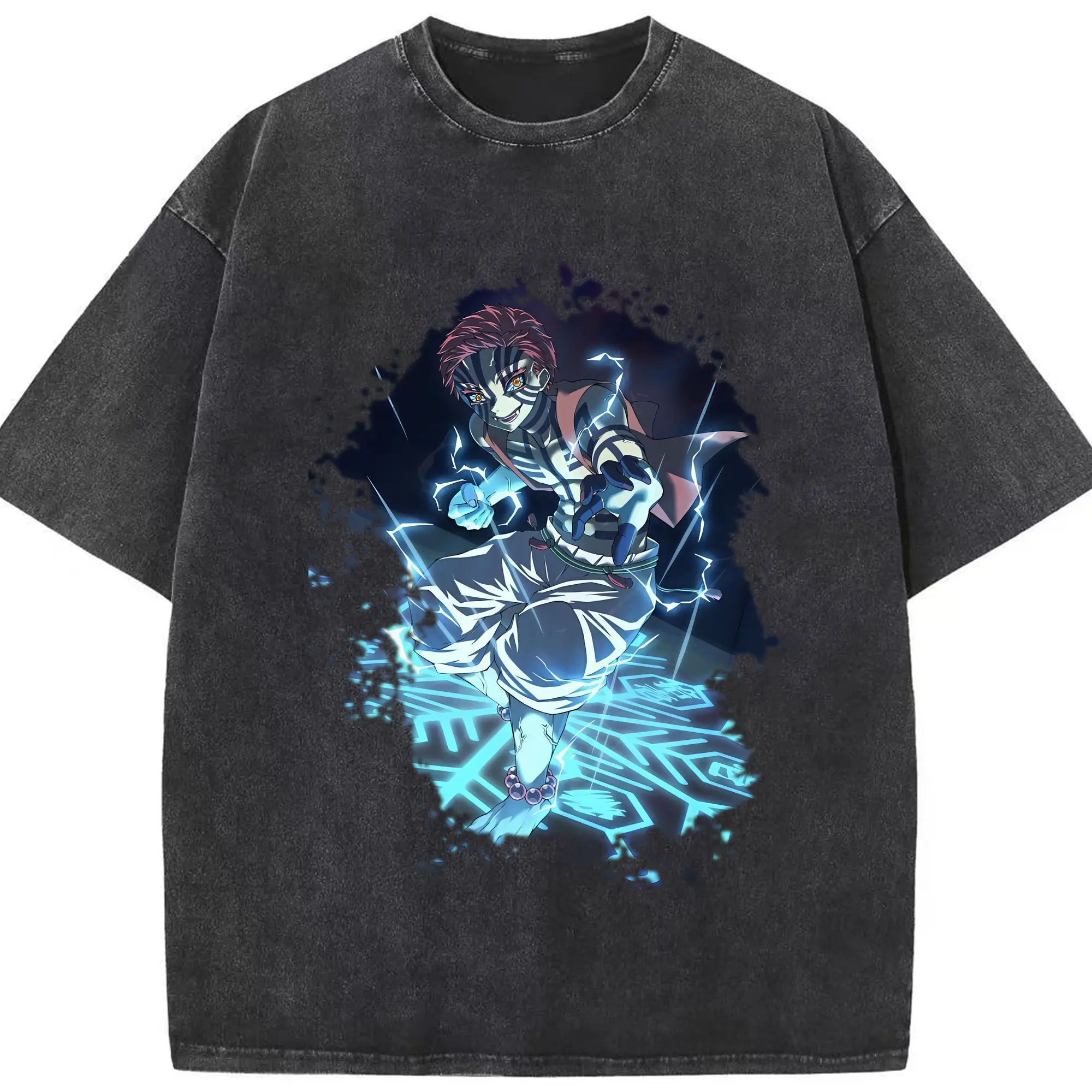 鬼滅の刃 グッズ,猗窩座 - 綿100％ ヴィンテージ風 半袖Tシャツ ・ フロントプリント ・ 柔らか肌触り ・ 通気性 快適 ・ スポーツ カジュアル 外出用