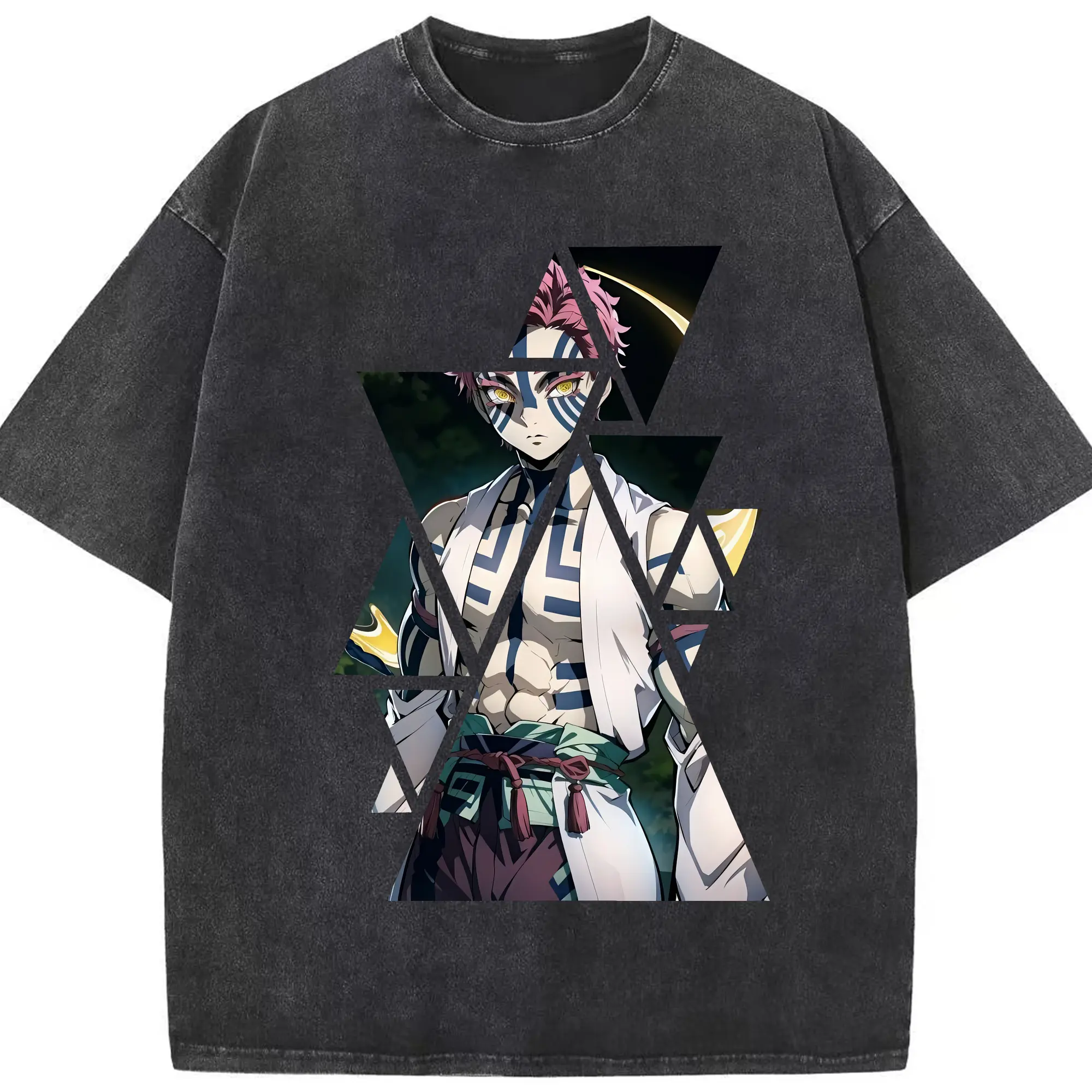 鬼滅の刃 グッズ,猗窩座 - 綿100％ ヴィンテージ風 半袖Tシャツ ・ フロントプリント ・ 柔らか肌触り ・ 通気性 快適 ・ スポーツ カジュアル 外出用