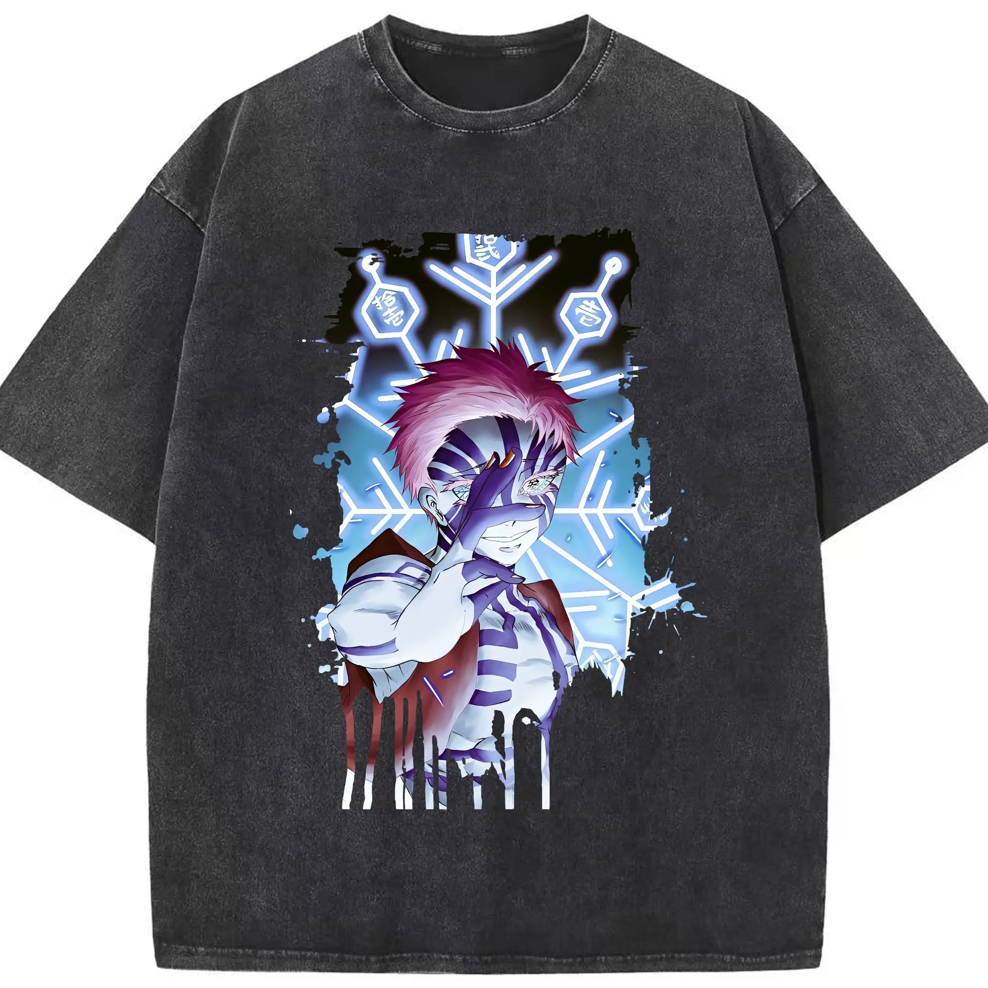 鬼滅の刃 グッズ,猗窩座 - 綿100％ ヴィンテージ風 半袖Tシャツ ・ フロントプリント ・ 柔らか肌触り ・ 通気性 快適 ・ スポーツ カジュアル 外出用