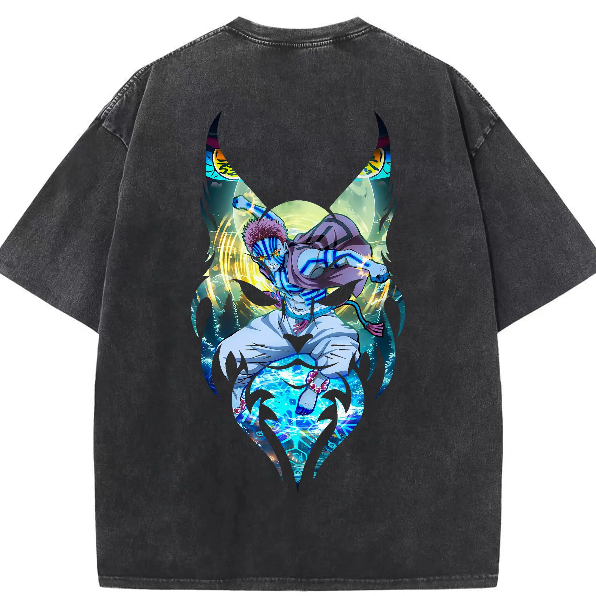 鬼滅の刃 グッズ,猗窩座 - 綿100％ ヴィンテージ風 半袖Tシャツ ・ 背面プリント ・ 柔らか肌触り ・ 通気性 快適 ・ スポーツ カジュアル 外出用