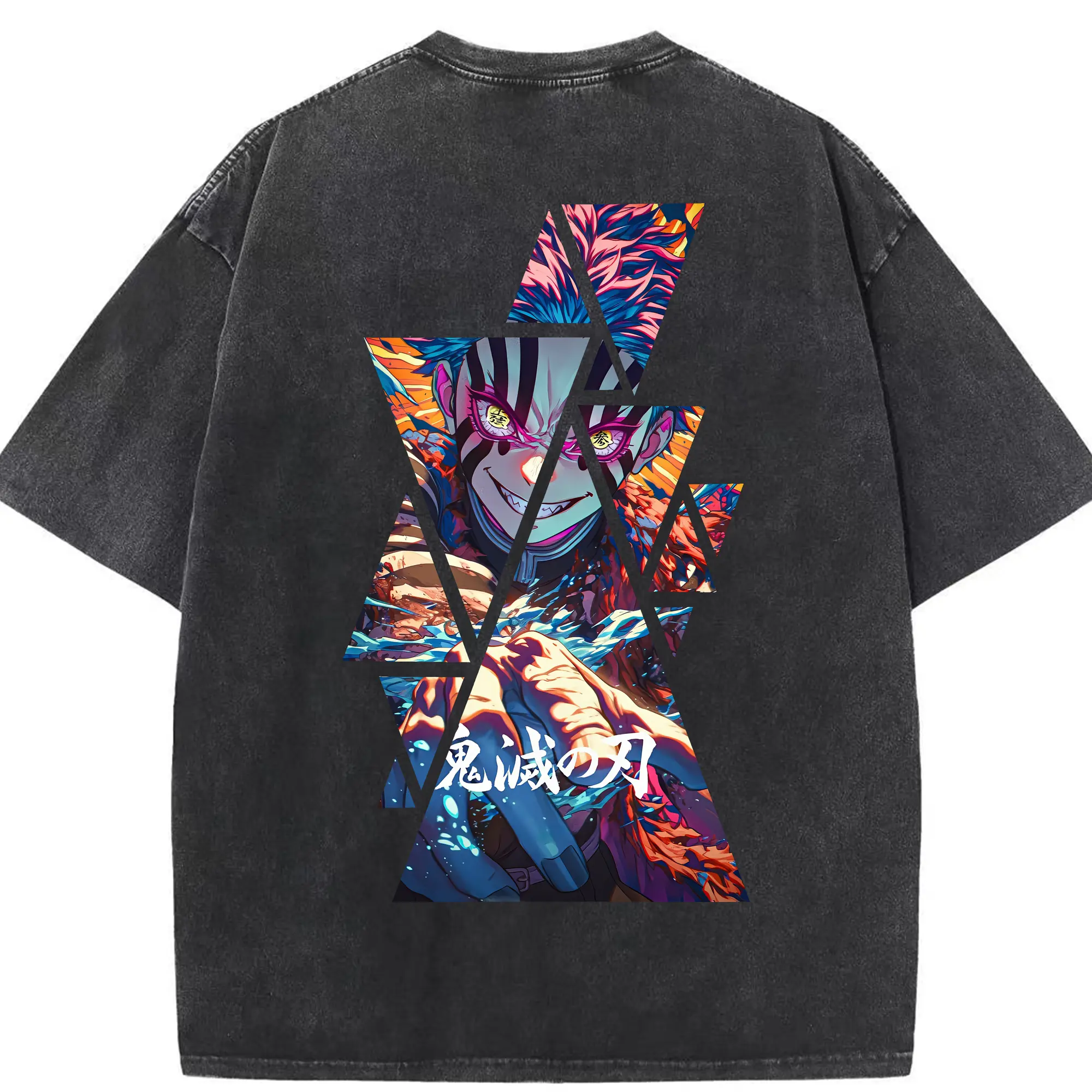 鬼滅の刃 グッズ,猗窩座 - 綿100％ ヴィンテージ風 半袖Tシャツ ・ 背面プリント ・ 柔らか肌触り ・ 通気性 快適 ・ スポーツ カジュアル 外出用