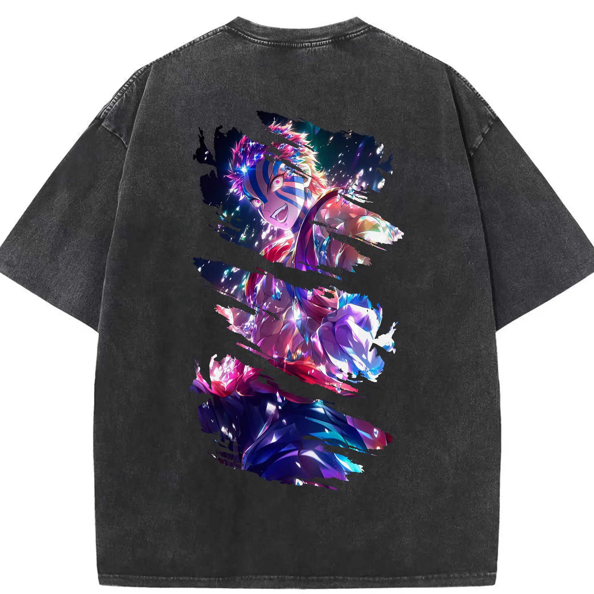 鬼滅の刃 グッズ,猗窩座 - 綿100％ ヴィンテージ風 半袖Tシャツ ・ 背面プリント ・ 柔らか肌触り ・ 通気性 快適 ・ スポーツ カジュアル 外出用