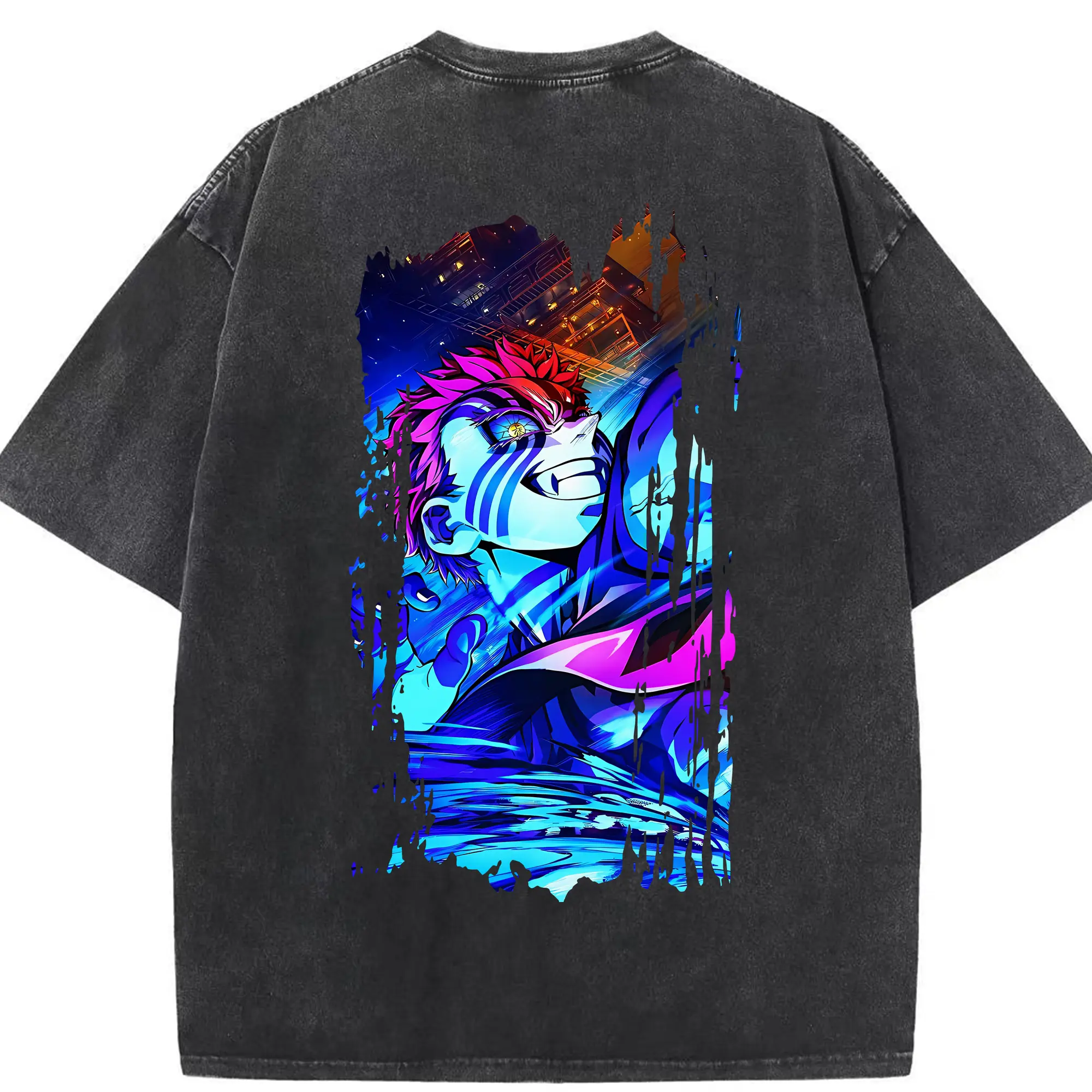 鬼滅の刃 グッズ,猗窩座 - 綿100％ ヴィンテージ風 半袖Tシャツ ・ 背面プリント ・ 柔らか肌触り ・ 通気性 快適 ・ スポーツ カジュアル 外出用