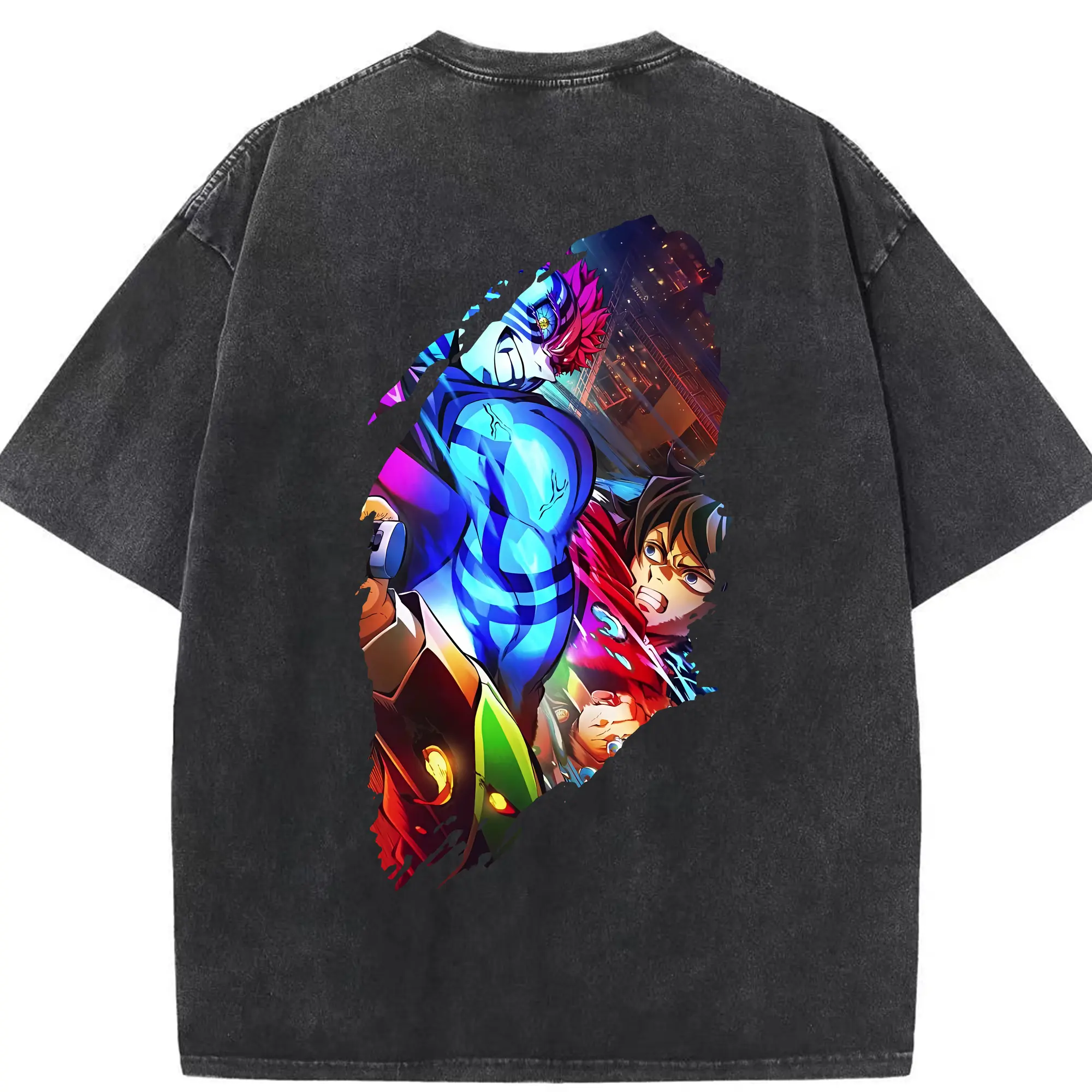 鬼滅の刃 グッズ,猗窩座 - 綿100％ ヴィンテージ風 半袖Tシャツ ・ 背面プリント ・ 柔らか肌触り ・ 通気性 快適 ・ スポーツ カジュアル 外出用