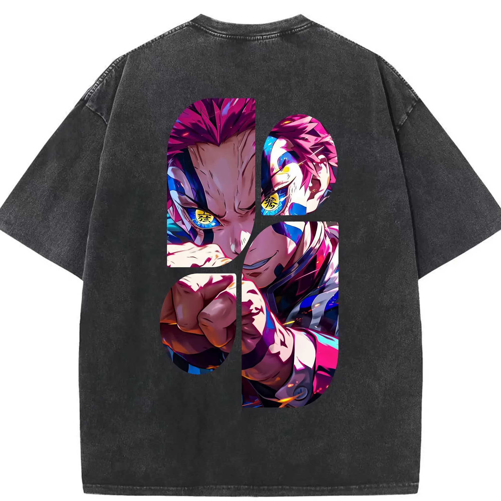 鬼滅の刃 グッズ,猗窩座 - 綿100％ ヴィンテージ風 半袖Tシャツ ・ 背面プリント ・ 柔らか肌触り ・ 通気性 快適 ・ スポーツ カジュアル 外出用