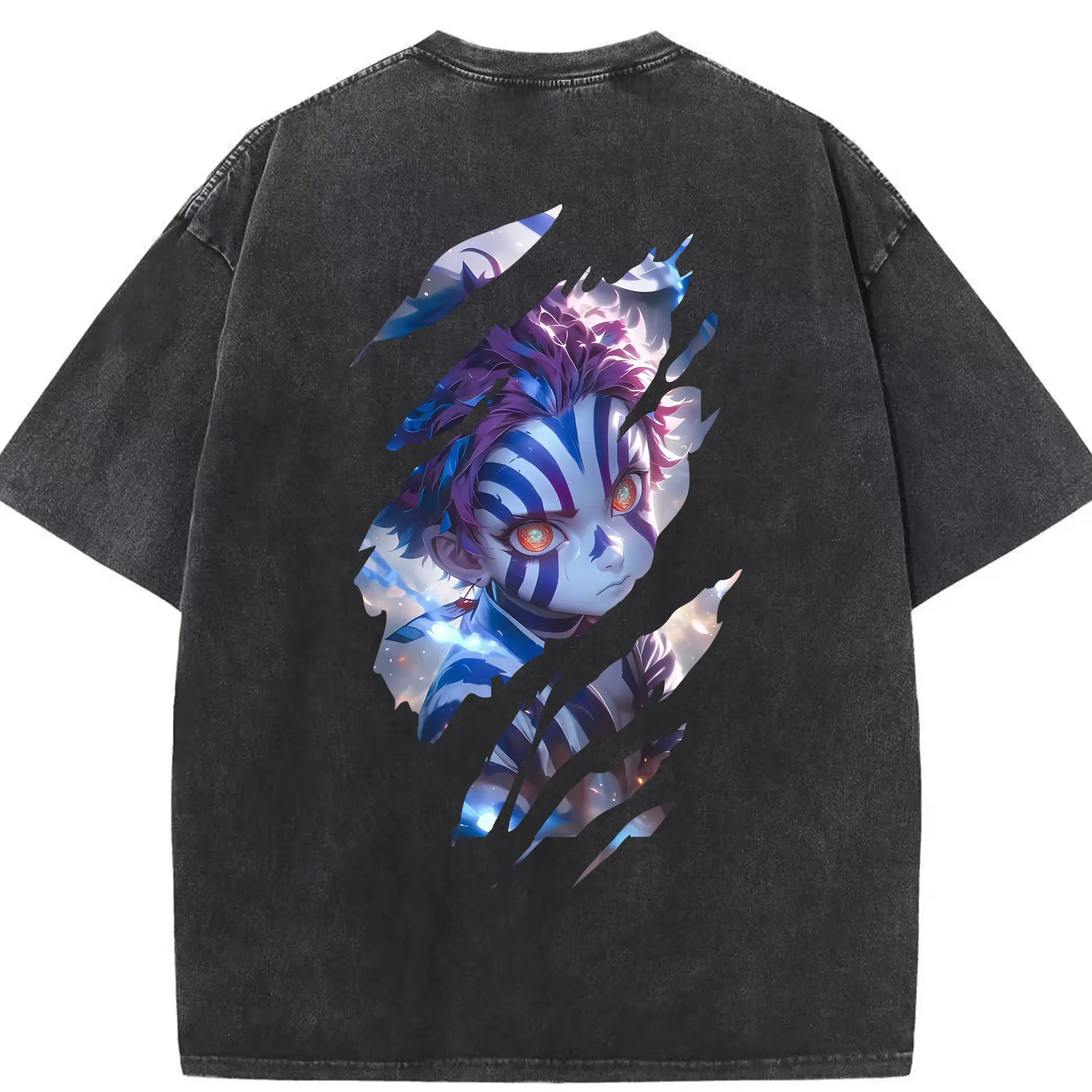 鬼滅の刃 グッズ,猗窩座 - 綿100％ ヴィンテージ風 半袖Tシャツ ・ 背面プリント ・ 柔らか肌触り ・ 通気性 快適 ・ スポーツ カジュアル 外出用