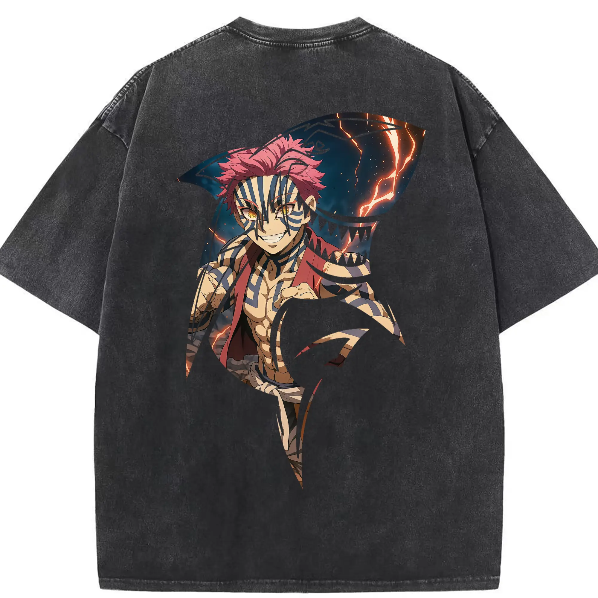 鬼滅の刃 グッズ,猗窩座 - 綿100％ ヴィンテージ風 半袖Tシャツ ・ 背面プリント ・ 柔らか肌触り ・ 通気性 快適 ・ スポーツ カジュアル 外出用