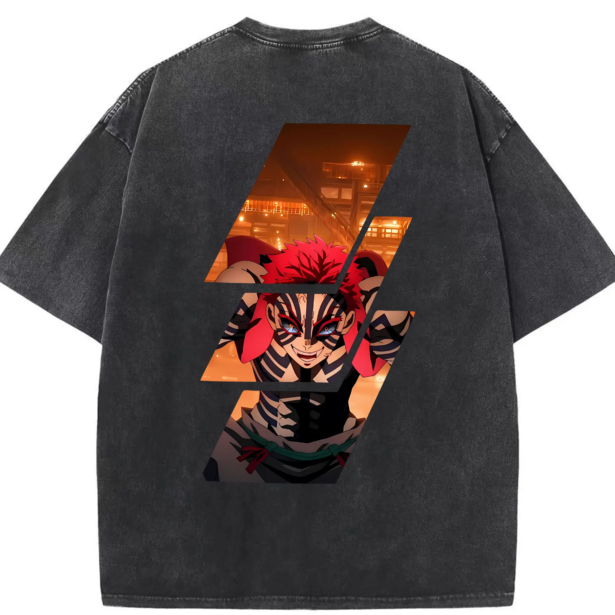 鬼滅の刃 グッズ,猗窩座 - 綿100％ ヴィンテージ風 半袖Tシャツ ・ 背面プリント ・ 柔らか肌触り ・ 通気性 快適 ・ スポーツ カジュアル 外出用