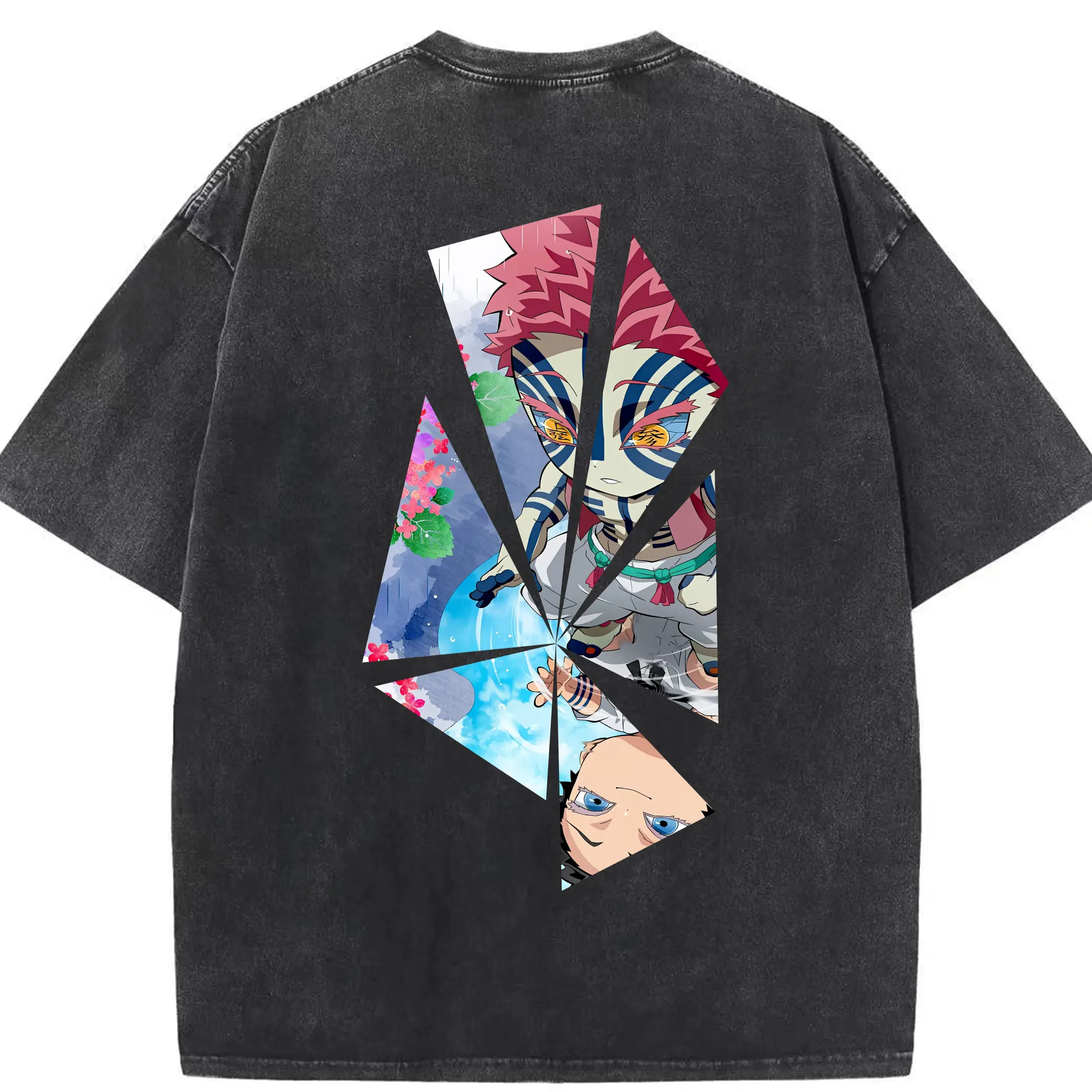 鬼滅の刃 グッズ,猗窩座 - 綿100％ ヴィンテージ風 半袖Tシャツ ・ 背面プリント ・ 柔らか肌触り ・ 通気性 快適 ・ スポーツ カジュアル 外出用