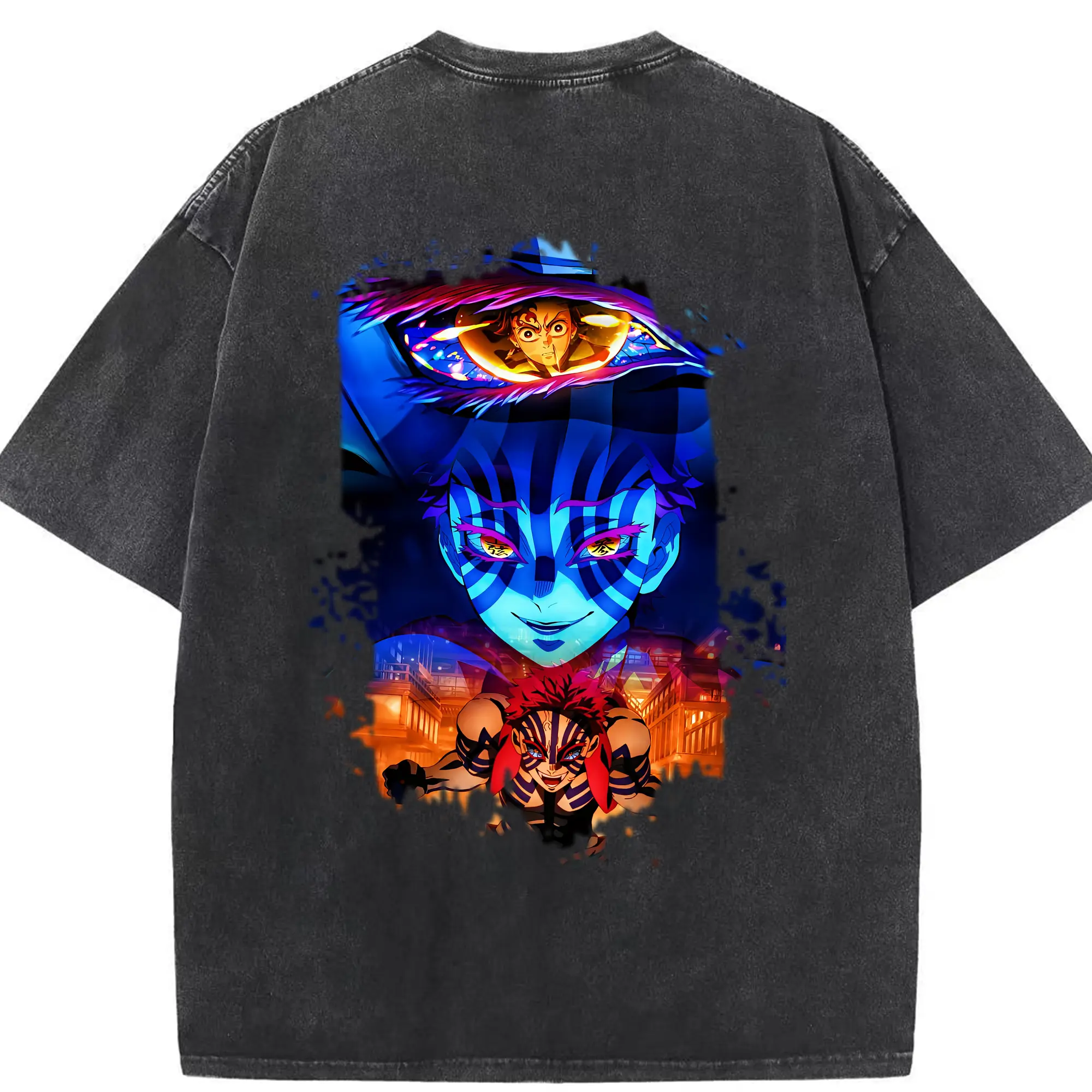 鬼滅の刃 グッズ,猗窩座 - 綿100％ ヴィンテージ風 半袖Tシャツ ・ 背面プリント ・ 柔らか肌触り ・ 通気性 快適 ・ スポーツ カジュアル 外出用