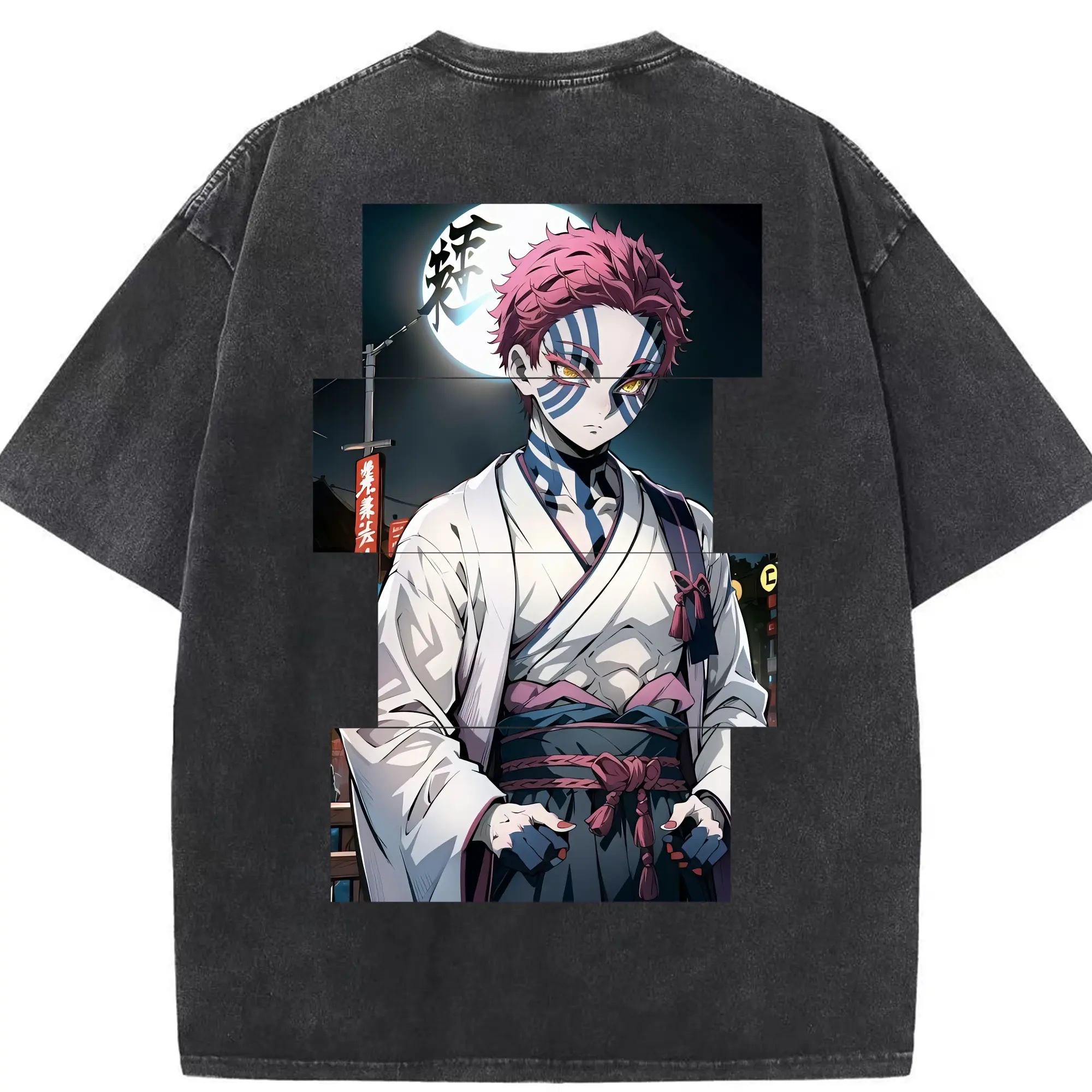 鬼滅の刃 グッズ,猗窩座 - 綿100％ ヴィンテージ風 半袖Tシャツ ・ 背面プリント ・ 柔らか肌触り ・ 通気性 快適 ・ スポーツ カジュアル 外出用