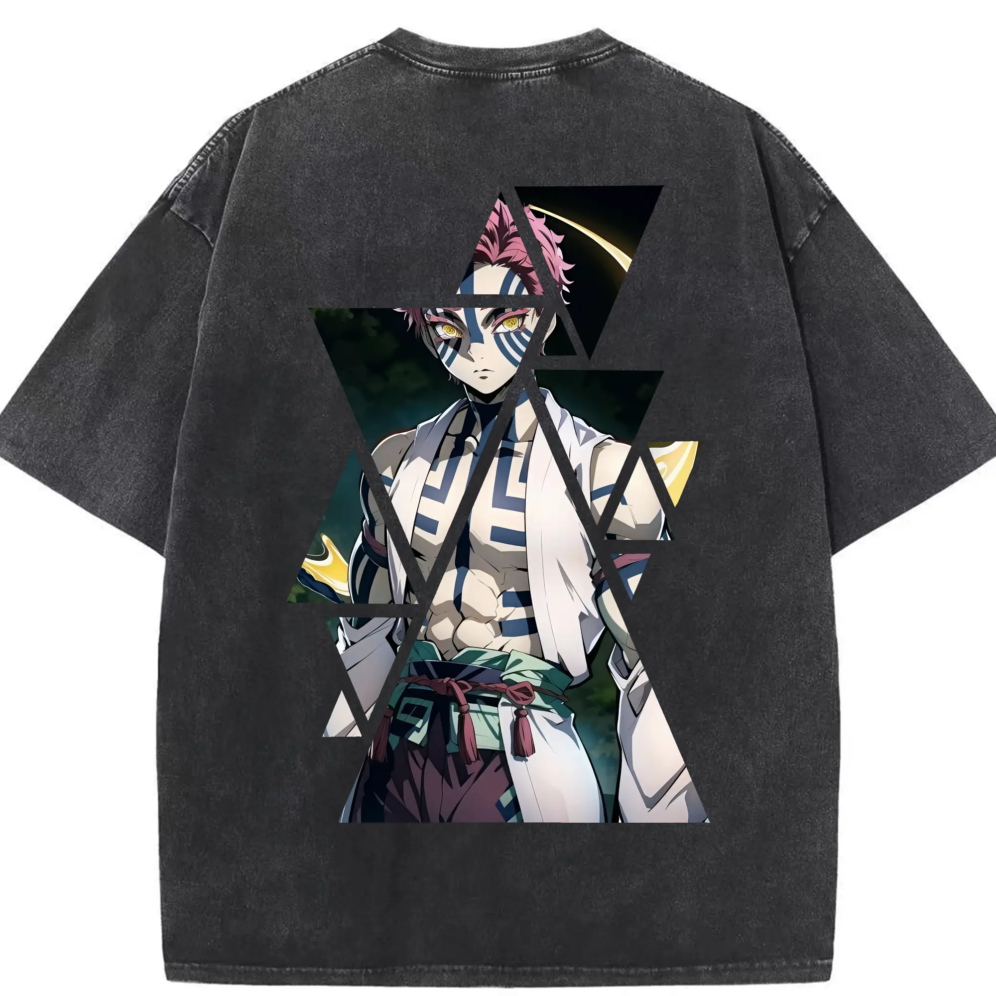 鬼滅の刃 グッズ,猗窩座 - 綿100％ ヴィンテージ風 半袖Tシャツ ・ 背面プリント ・ 柔らか肌触り ・ 通気性 快適 ・ スポーツ カジュアル 外出用