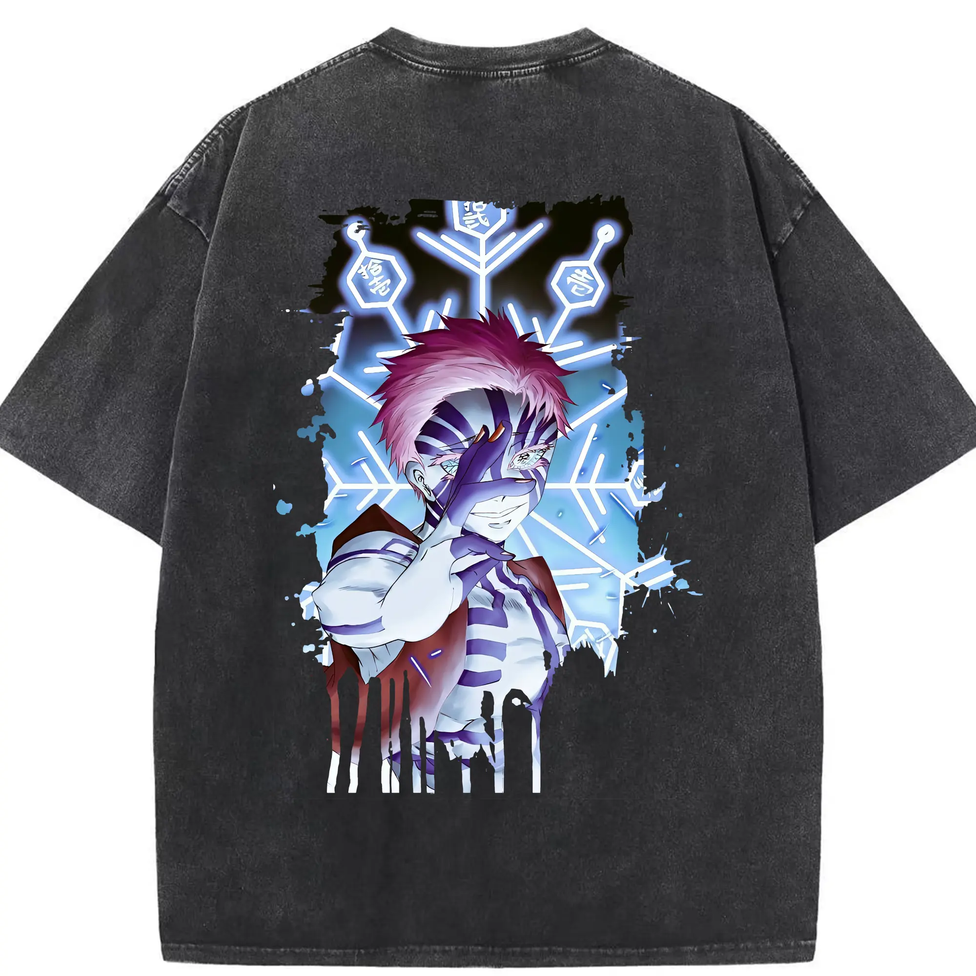 鬼滅の刃 グッズ,猗窩座 - 綿100％ ヴィンテージ風 半袖Tシャツ ・ 背面プリント ・ 柔らか肌触り ・ 通気性 快適 ・ スポーツ カジュアル 外出用