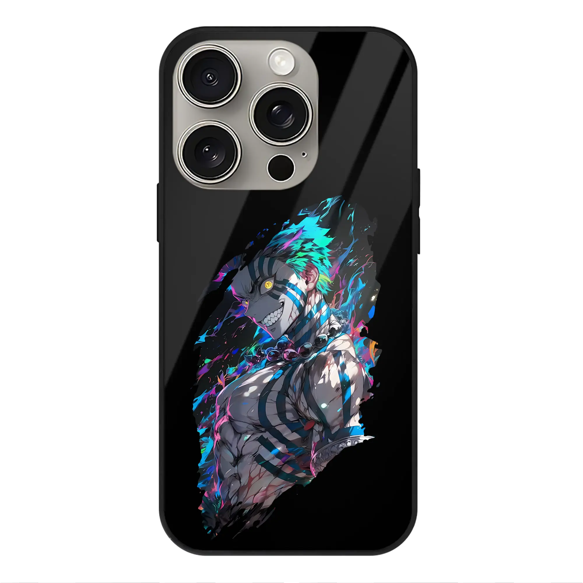 鬼滅の刃 グッズ,猗窩座 - IPhone15Pro対応 ・ スマホケース ・ 背面ガラス ・ TPU+強化ガラス ・ 耐衝撃 ・ 黄変防止 ・ ワイヤレス充電対応 ・ 3D立体ボタン