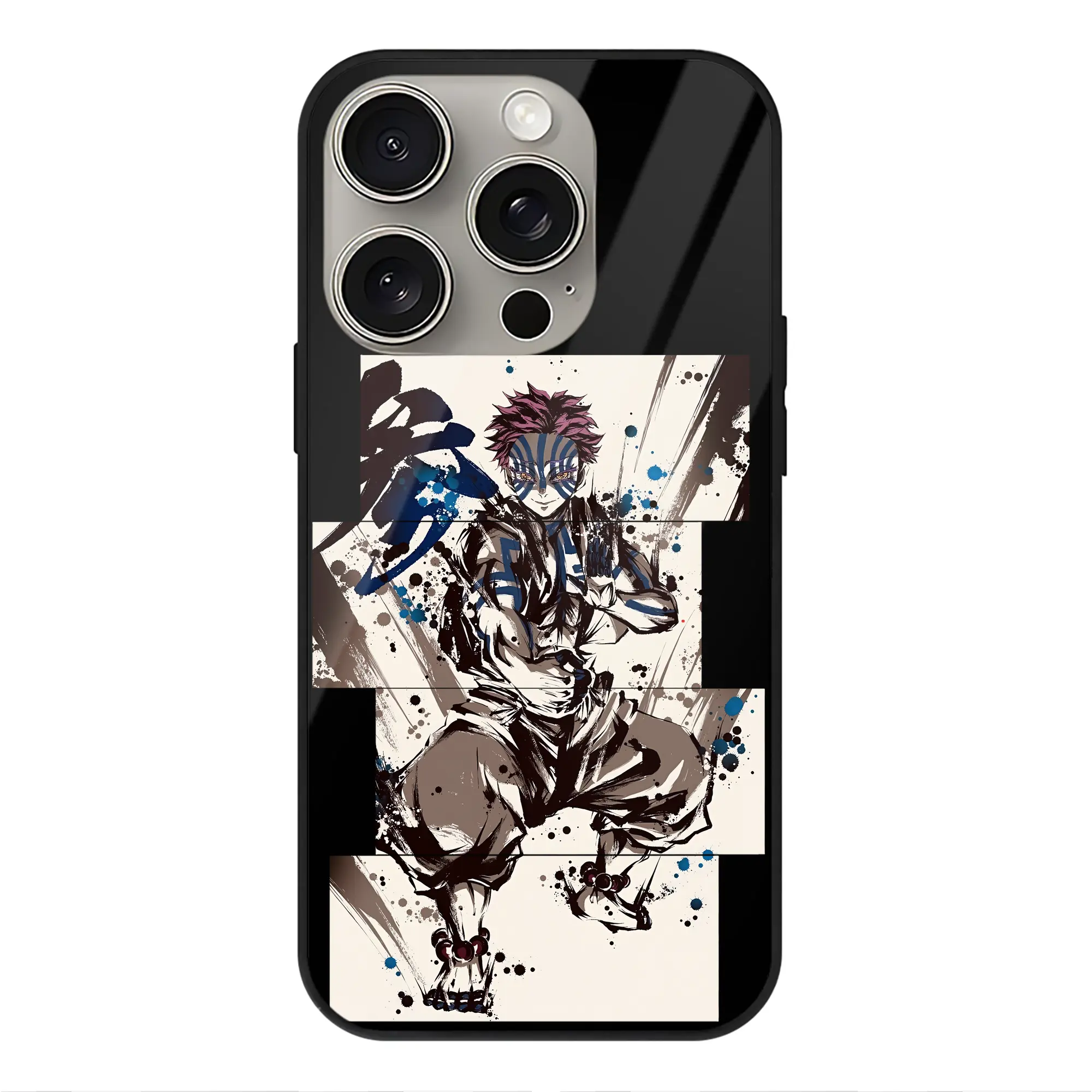 鬼滅の刃 グッズ,猗窩座 - IPhone15Pro対応 ・ スマホケース ・ 背面ガラス ・ TPU+強化ガラス ・ 耐衝撃 ・ 黄変防止 ・ ワイヤレス充電対応 ・ 3D立体ボタン