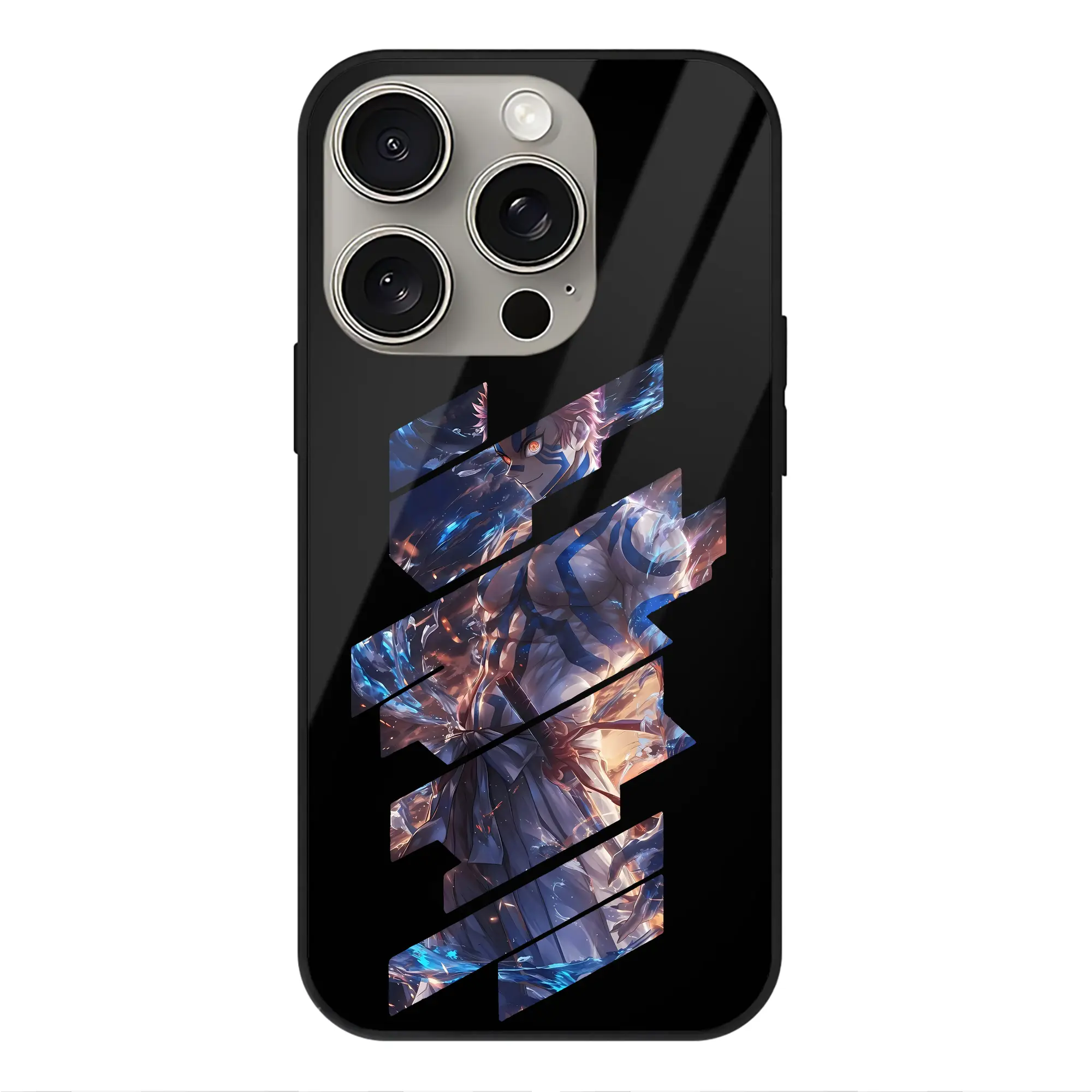 鬼滅の刃 グッズ,猗窩座 - IPhone15Pro対応 ・ スマホケース ・ 背面ガラス ・ TPU+強化ガラス ・ 耐衝撃 ・ 黄変防止 ・ ワイヤレス充電対応 ・ 3D立体ボタン