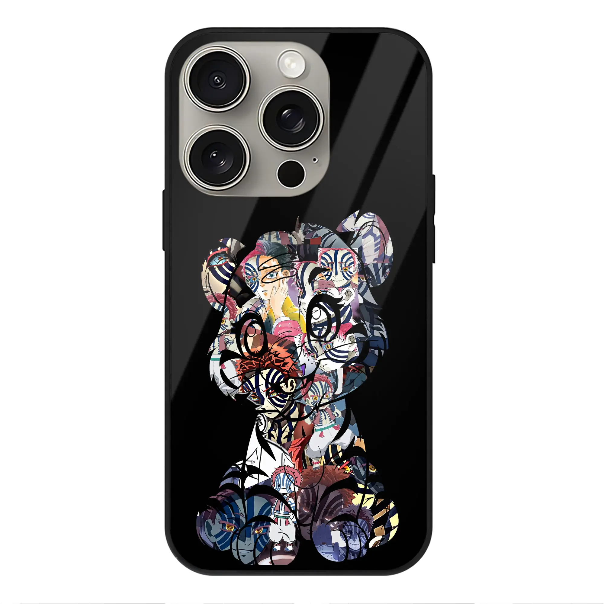 鬼滅の刃 グッズ,猗窩座 - IPhone15Pro対応 ・ スマホケース ・ 背面ガラス ・ TPU+強化ガラス ・ 耐衝撃 ・ 黄変防止 ・ ワイヤレス充電対応 ・ 3D立体ボタン