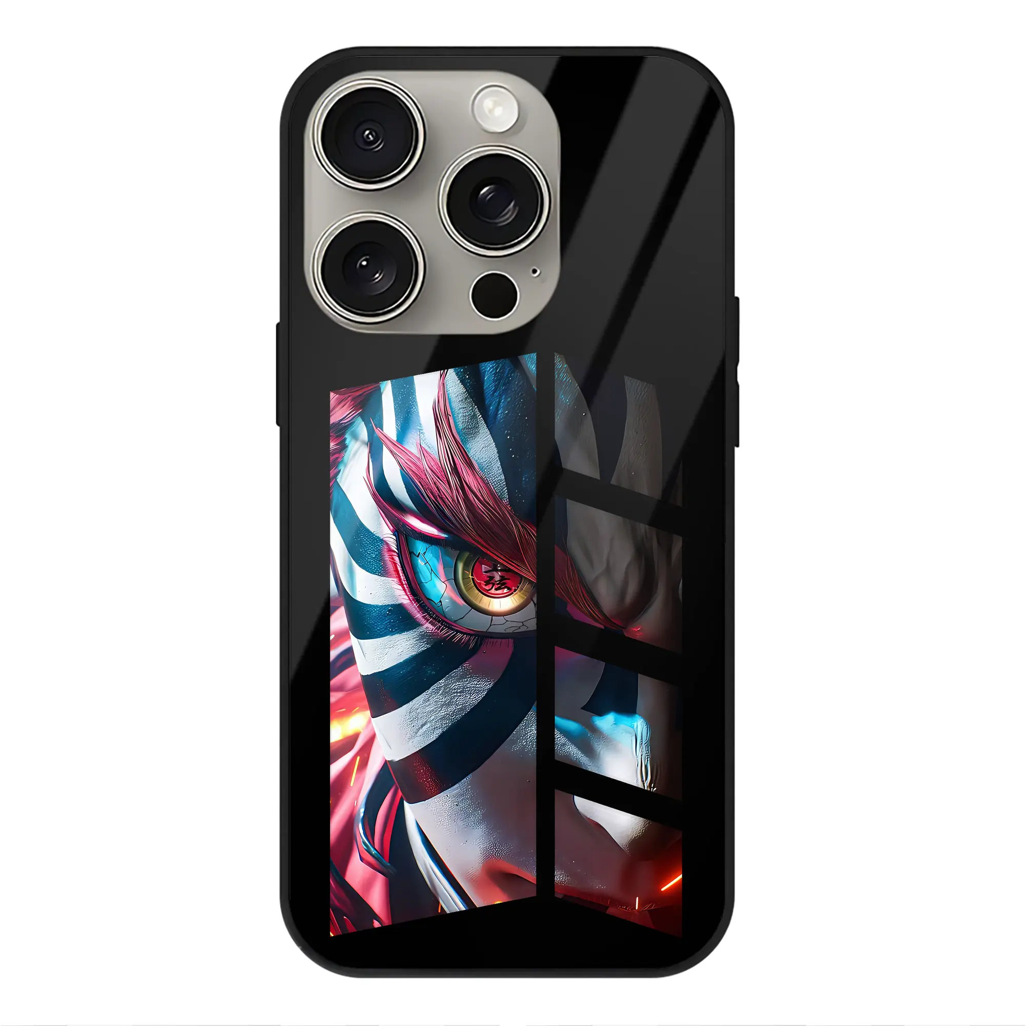 鬼滅の刃 グッズ,猗窩座 - IPhone15Pro対応 ・ スマホケース ・ 背面ガラス ・ TPU+強化ガラス ・ 耐衝撃 ・ 黄変防止 ・ ワイヤレス充電対応 ・ 3D立体ボタン