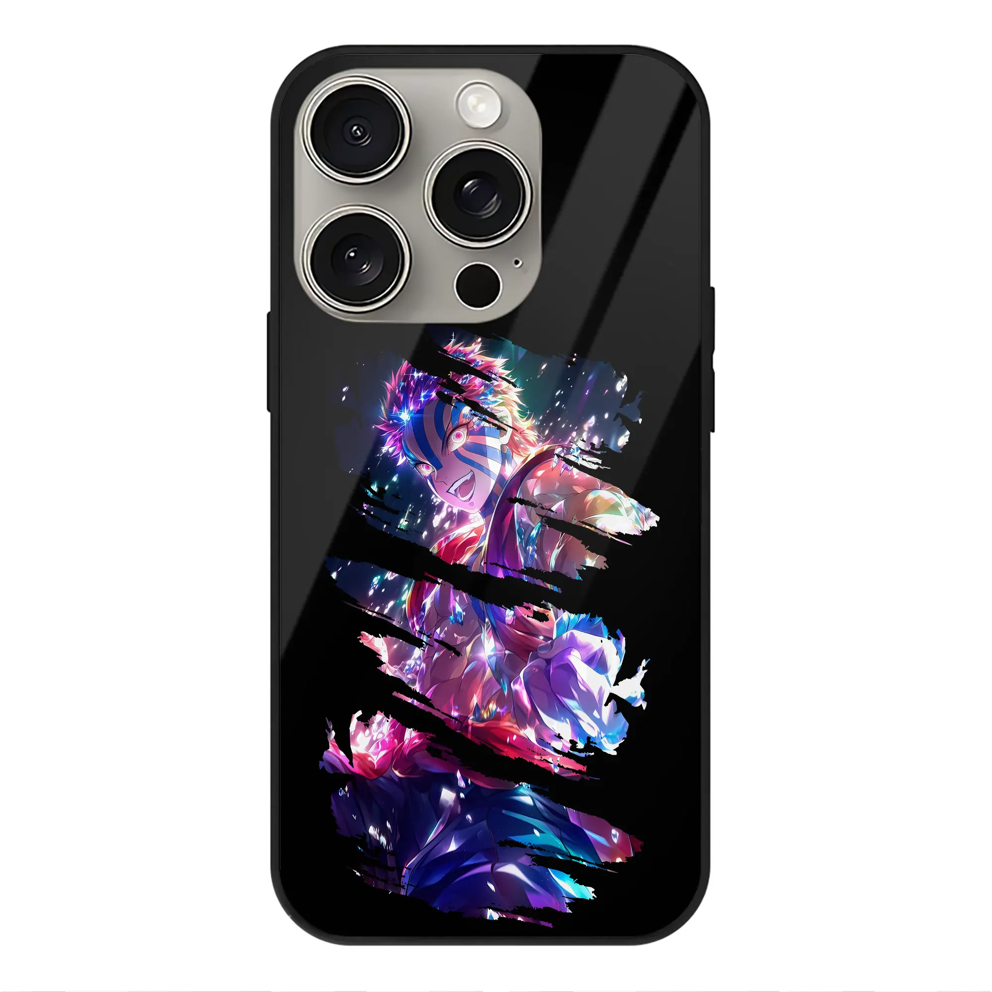 鬼滅の刃 グッズ,猗窩座 - IPhone15Pro対応 ・ スマホケース ・ 背面ガラス ・ TPU+強化ガラス ・ 耐衝撃 ・ 黄変防止 ・ ワイヤレス充電対応 ・ 3D立体ボタン