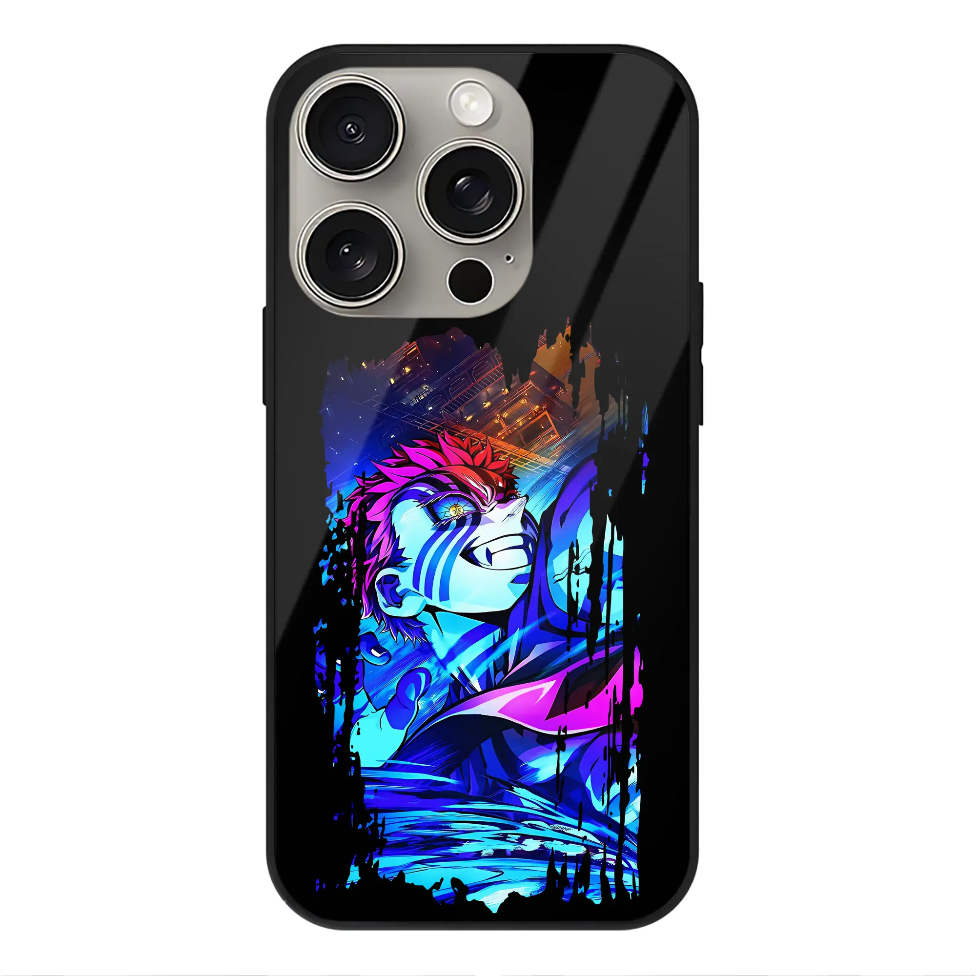 鬼滅の刃 グッズ,猗窩座 - IPhone15Pro対応 ・ スマホケース ・ 背面ガラス ・ TPU+強化ガラス ・ 耐衝撃 ・ 黄変防止 ・ ワイヤレス充電対応 ・ 3D立体ボタン