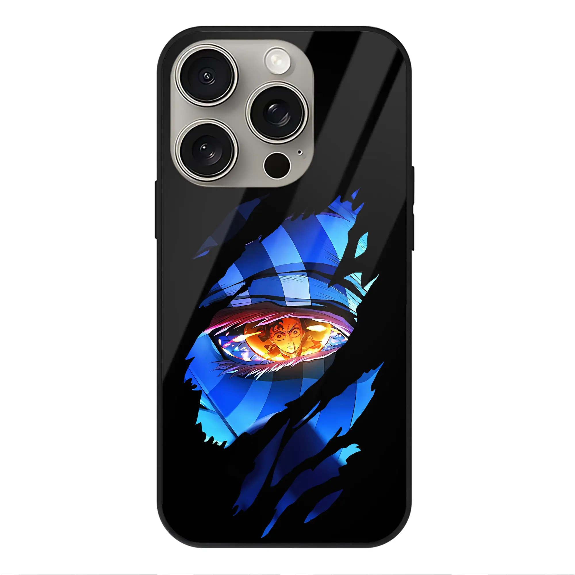 鬼滅の刃 グッズ,猗窩座 - IPhone15Pro対応 ・ スマホケース ・ 背面ガラス ・ TPU+強化ガラス ・ 耐衝撃 ・ 黄変防止 ・ ワイヤレス充電対応 ・ 3D立体ボタン