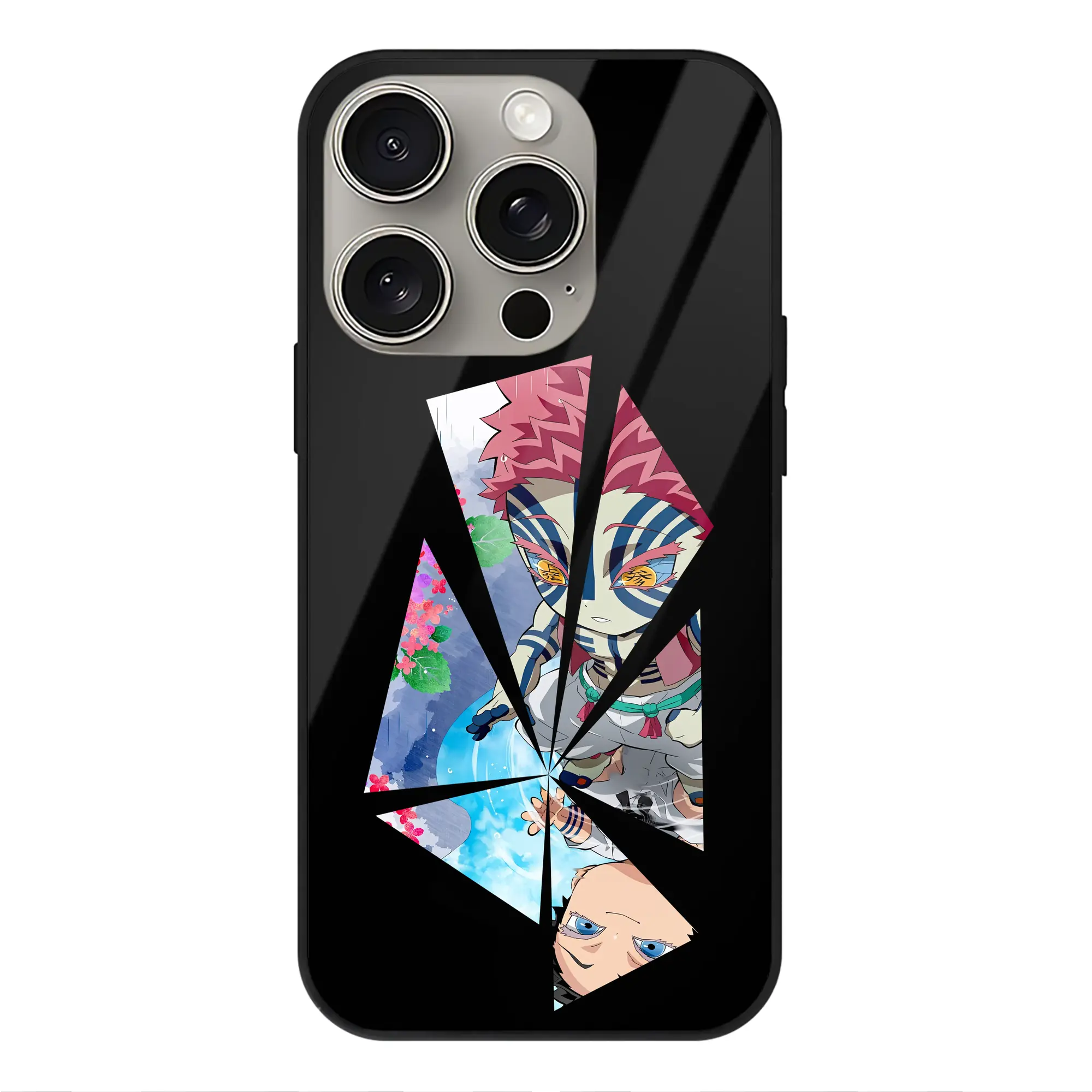 鬼滅の刃 グッズ,猗窩座 - IPhone15Pro対応 ・ スマホケース ・ 背面ガラス ・ TPU+強化ガラス ・ 耐衝撃 ・ 黄変防止 ・ ワイヤレス充電対応 ・ 3D立体ボタン