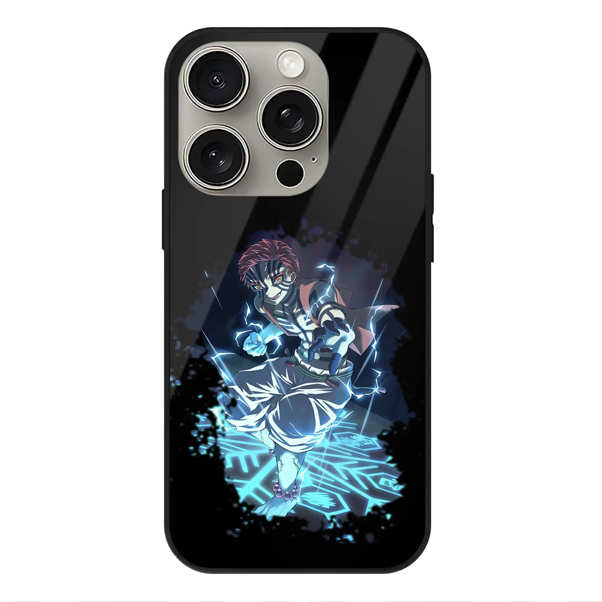 鬼滅の刃 グッズ,猗窩座 - IPhone15Pro対応 ・ スマホケース ・ 背面ガラス ・ TPU+強化ガラス ・ 耐衝撃 ・ 黄変防止 ・ ワイヤレス充電対応 ・ 3D立体ボタン