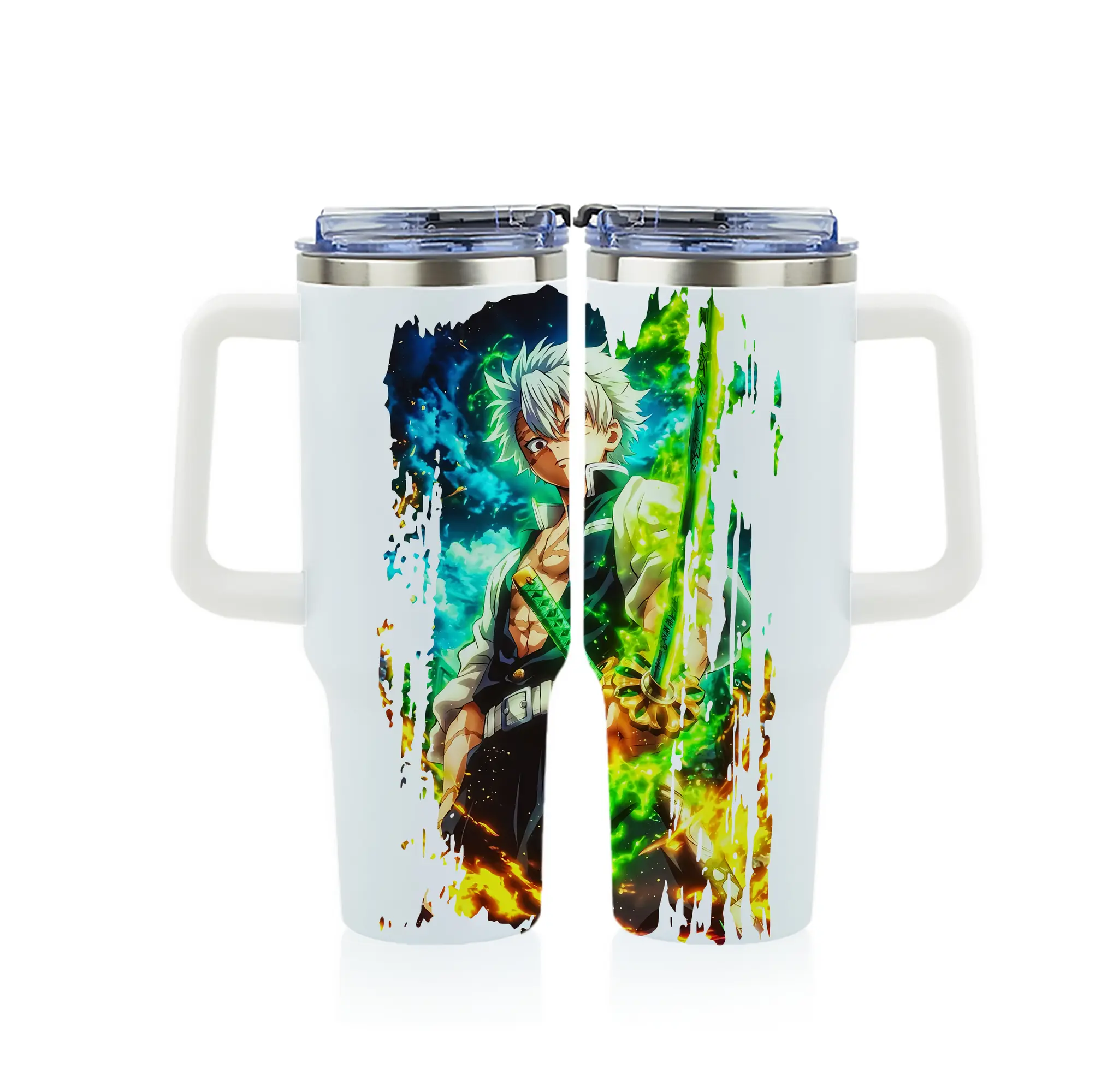 鬼滅の刃 グッズ,不死川 実弥 - 1200mL フルプリント車用タンブラー ・ 304ステンレス 内側 ・ 201ステンレス 外側 ・ 保温 保冷 ・ 通勤 ドライブ アウトドア用