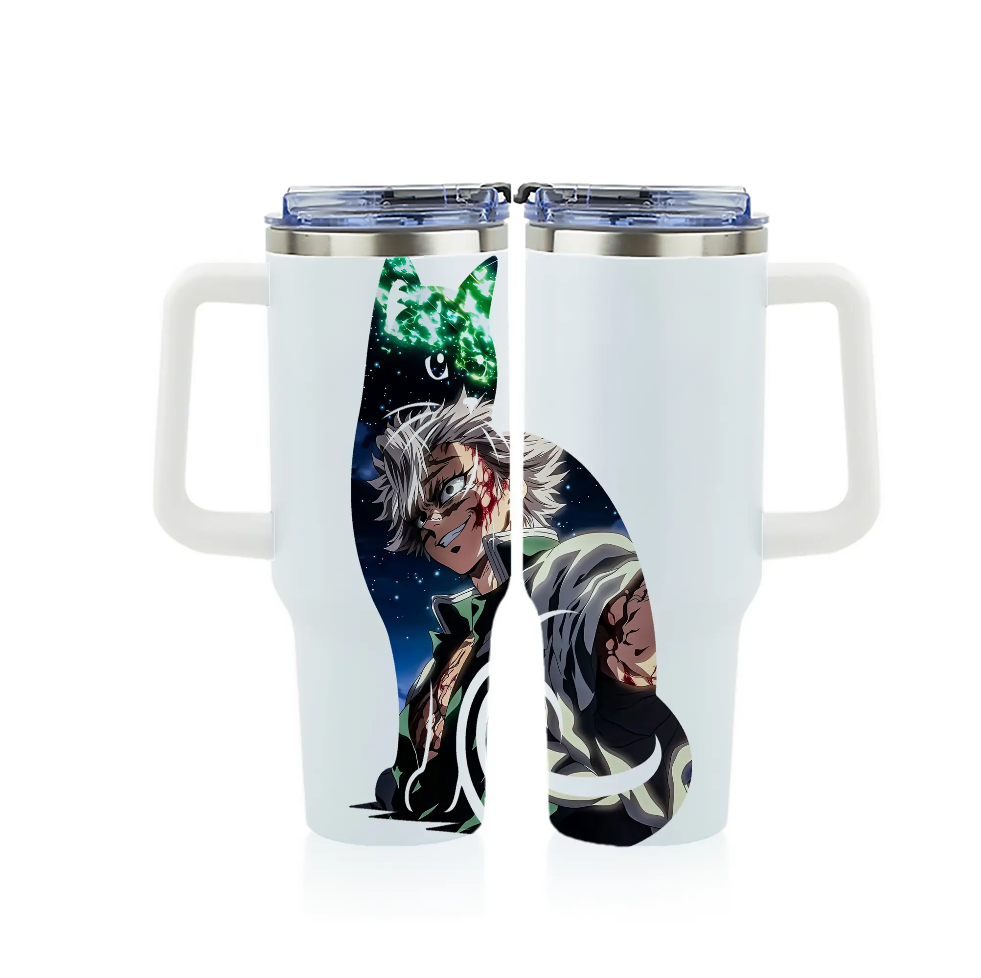 鬼滅の刃 グッズ,不死川 実弥 - 1200mL フルプリント車用タンブラー ・ 304ステンレス 内側 ・ 201ステンレス 外側 ・ 保温 保冷 ・ 通勤 ドライブ アウトドア用