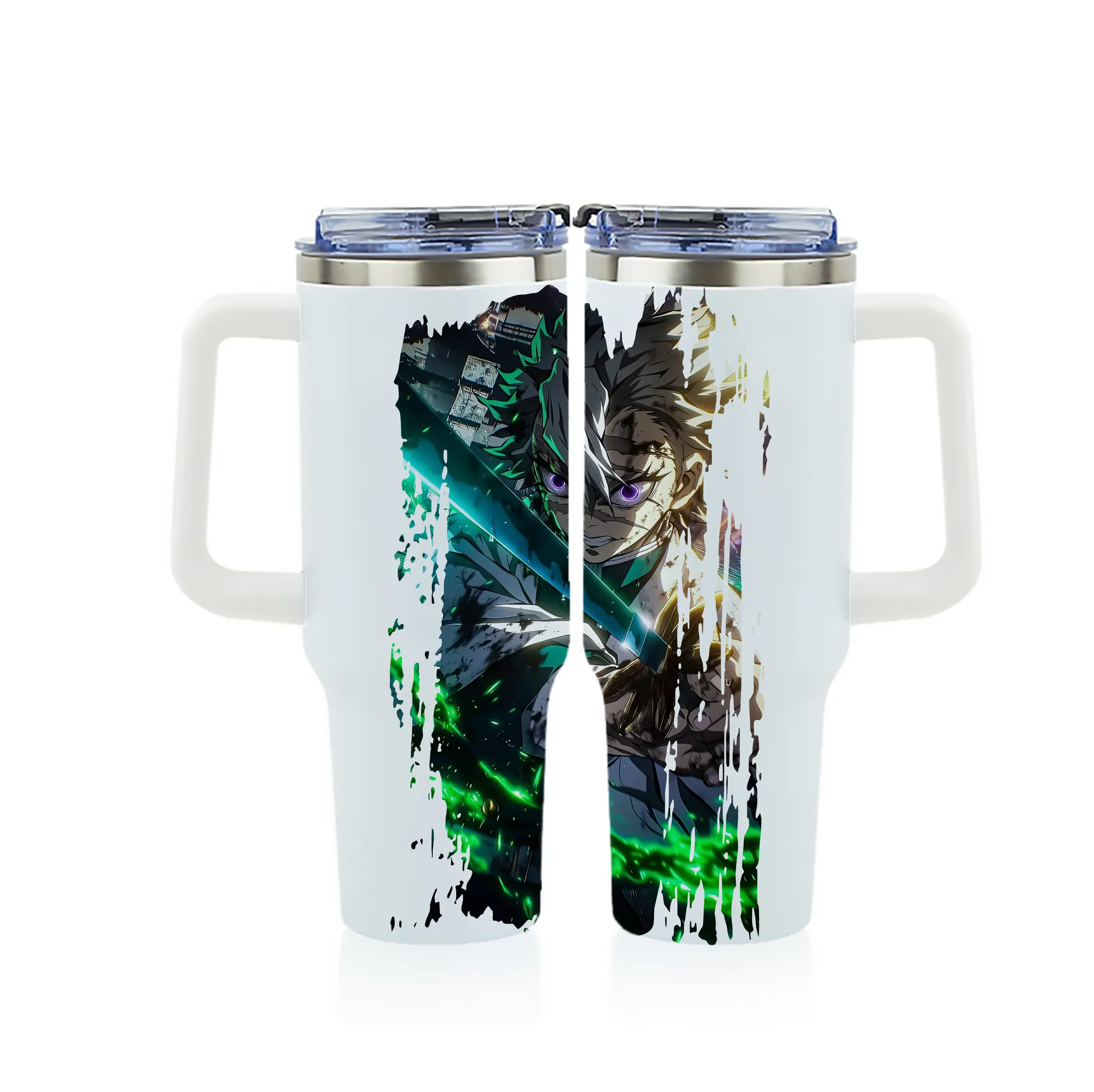 鬼滅の刃 グッズ,不死川 実弥 - 1200mL フルプリント車用タンブラー ・ 304ステンレス 内側 ・ 201ステンレス 外側 ・ 保温 保冷 ・ 通勤 ドライブ アウトドア用